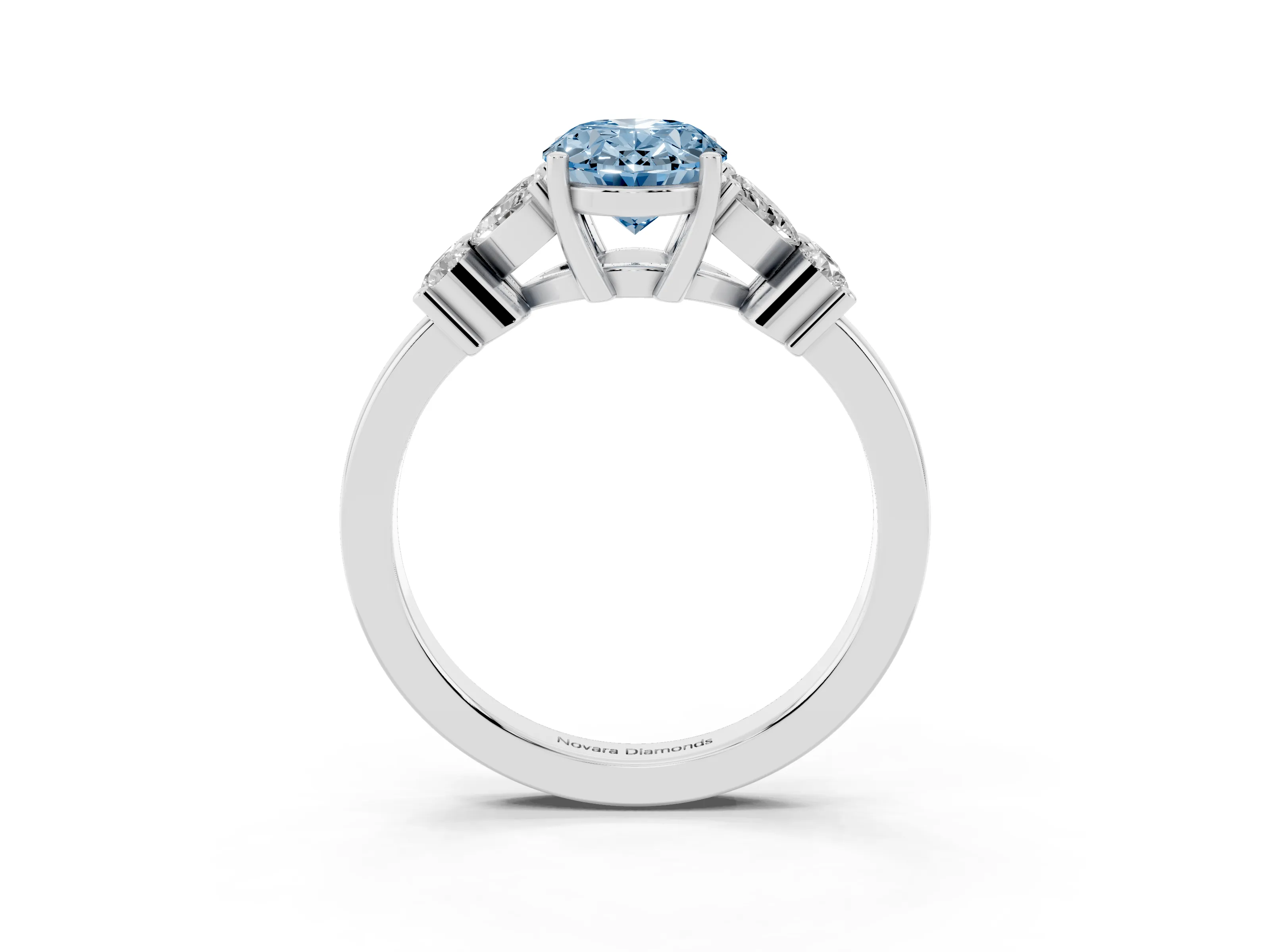 Fancy Blue Oval Cut Diamond Floral Cluster Ring Set in Platinum with Marquise Petals and Prong Setting