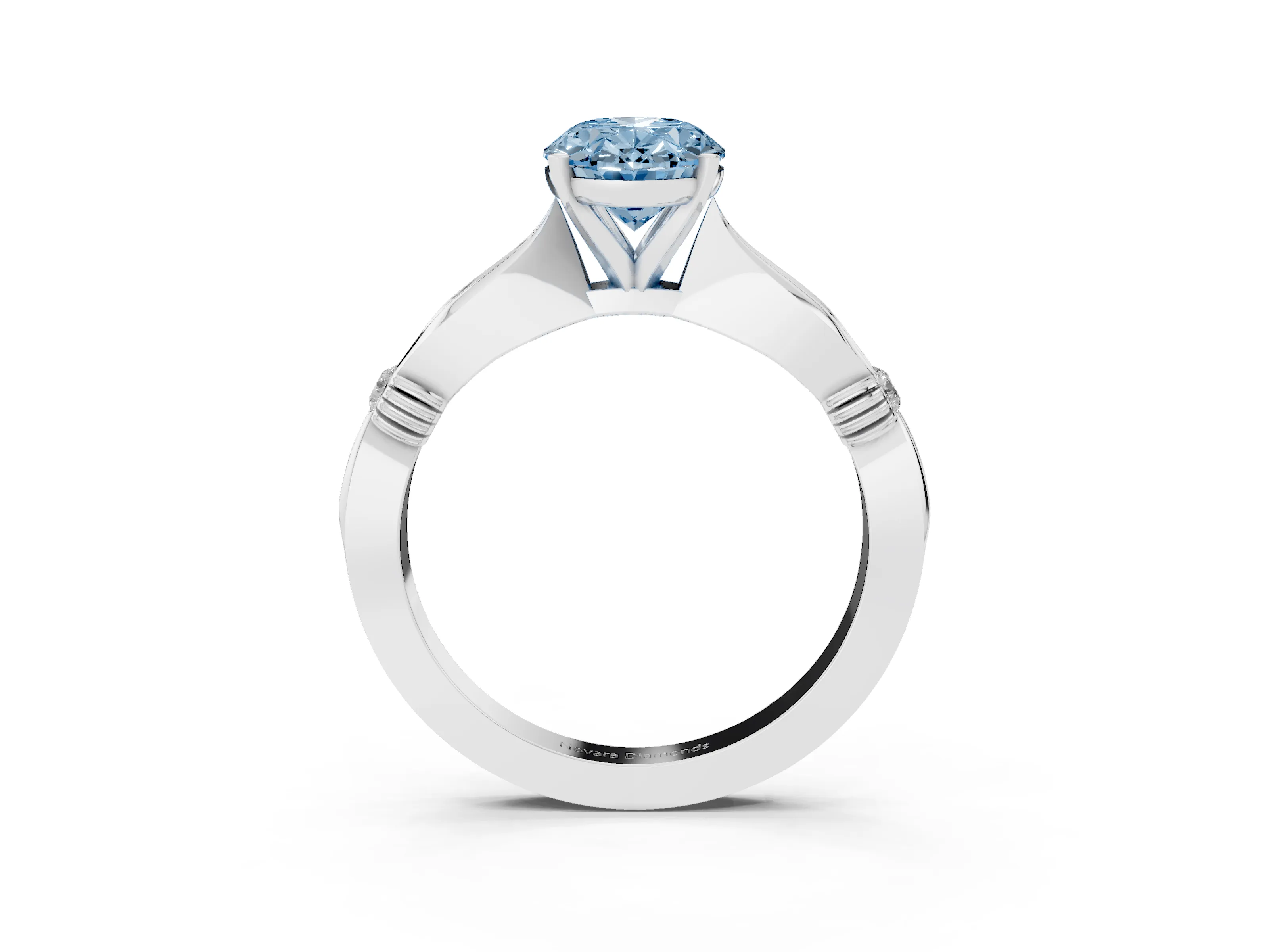 Fancy Blue Oval Cut Diamond Solitaire Twisted Band Ring Set in Platinum with Accent Stones and Prong Setting