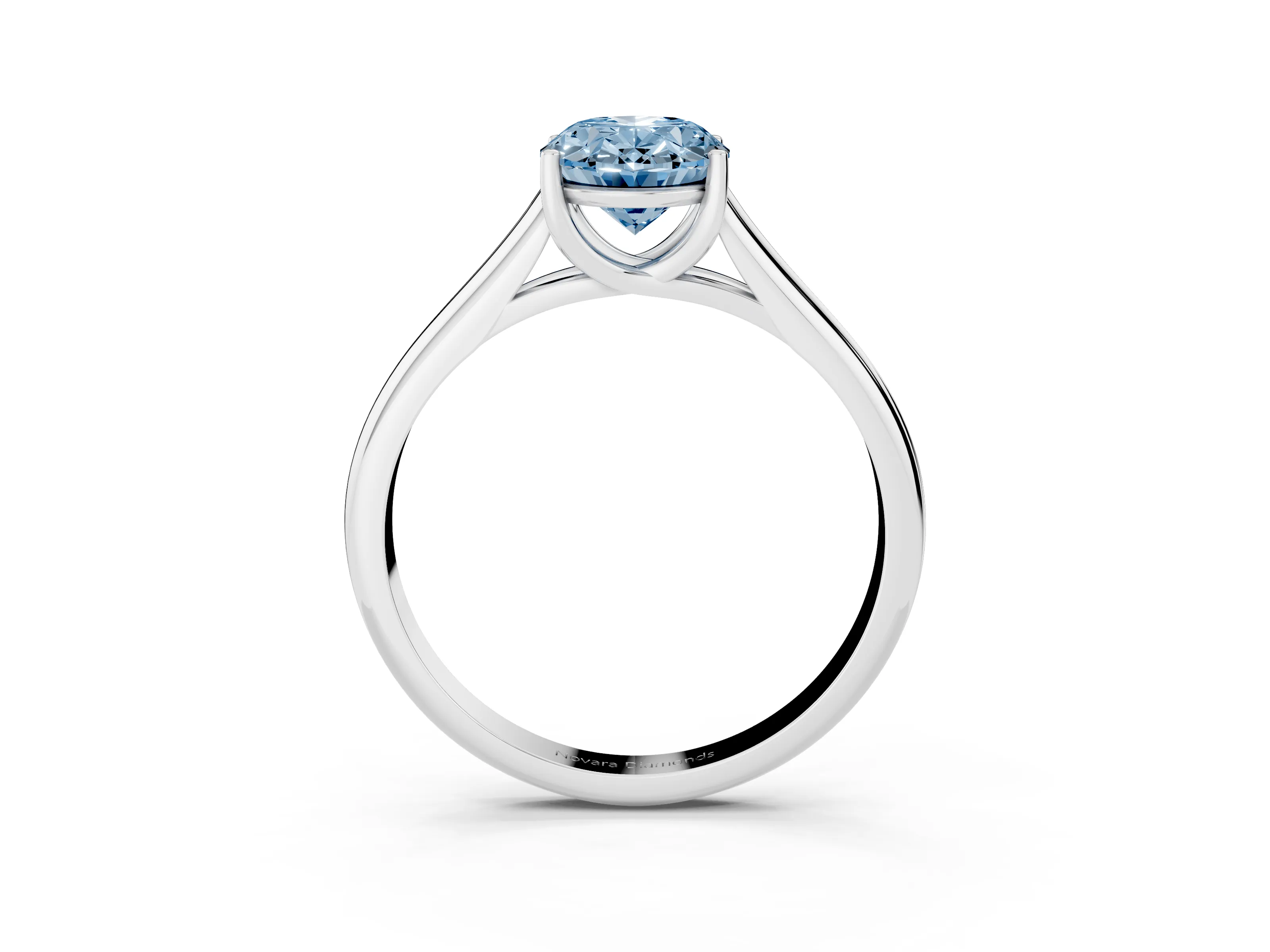 Fancy Blue Oval Cut Diamond Solitaire Engagement Ring Set in Silver with Subtly Tapered Band and Prong Setting
