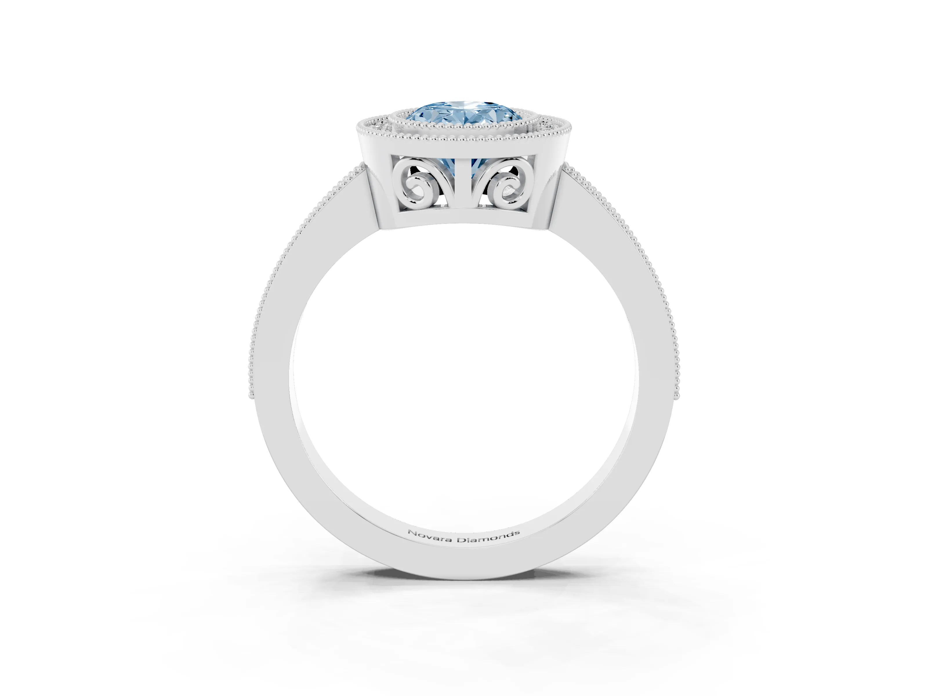 Fancy Blue Oval Cut Diamond Round Halo Ring Set in White gold with Pavé Band