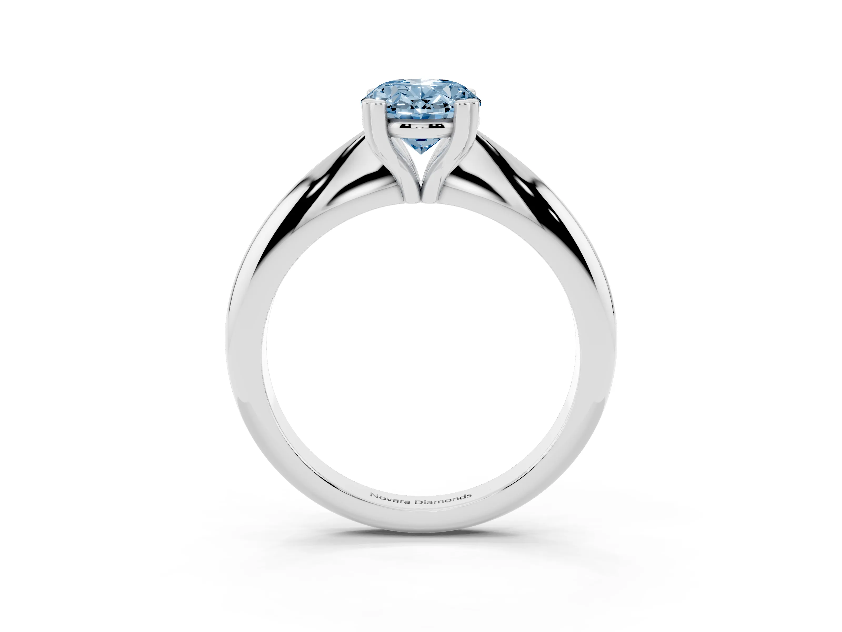Fancy Blue Oval Cut Diamond Solitaire Engagement Ring Set in Silver with Tapered Band and Prong Setting