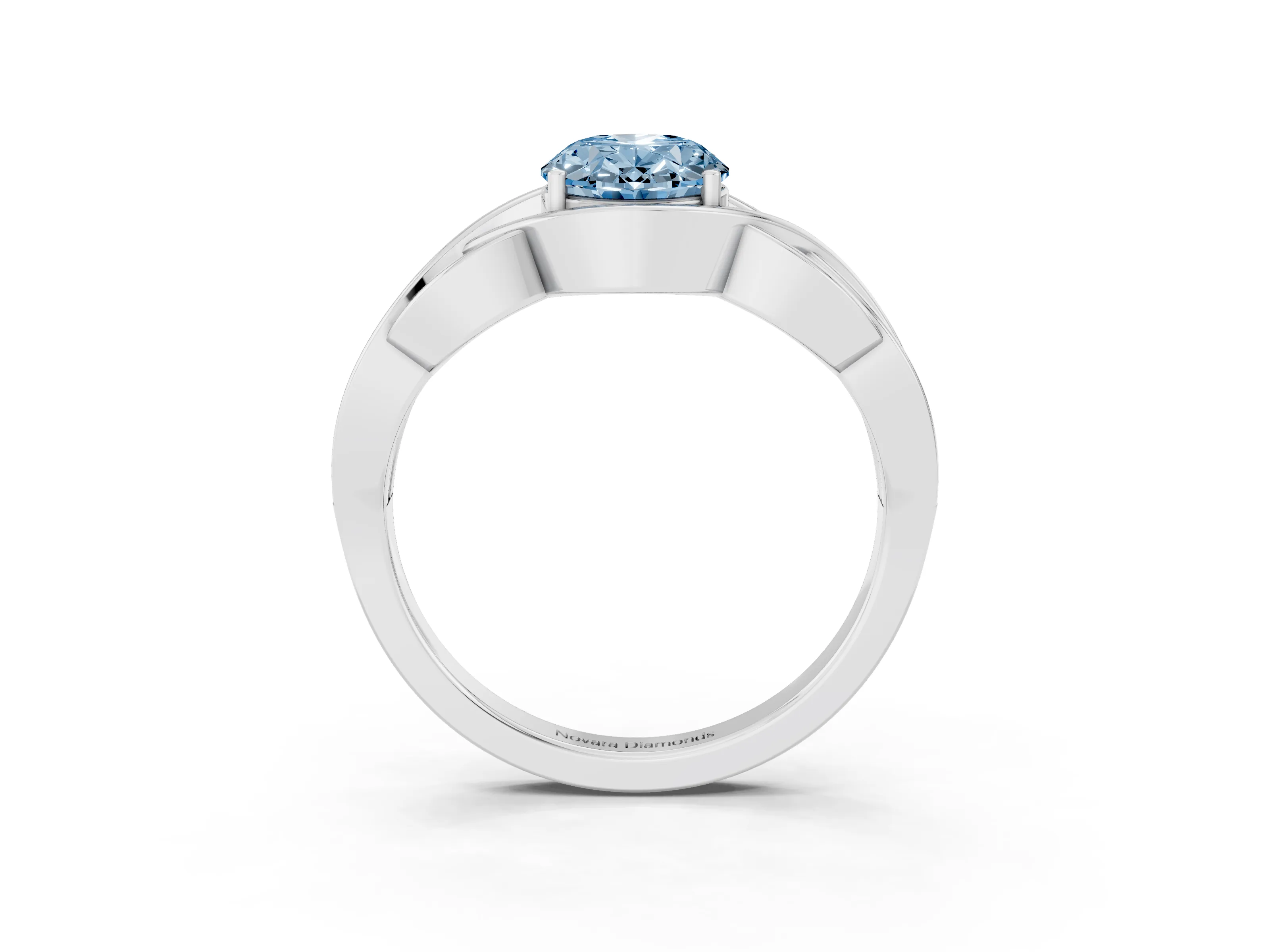 Fancy Blue Oval Cut Diamond Solitaire Ring Set in Platinum with Intertwined Band