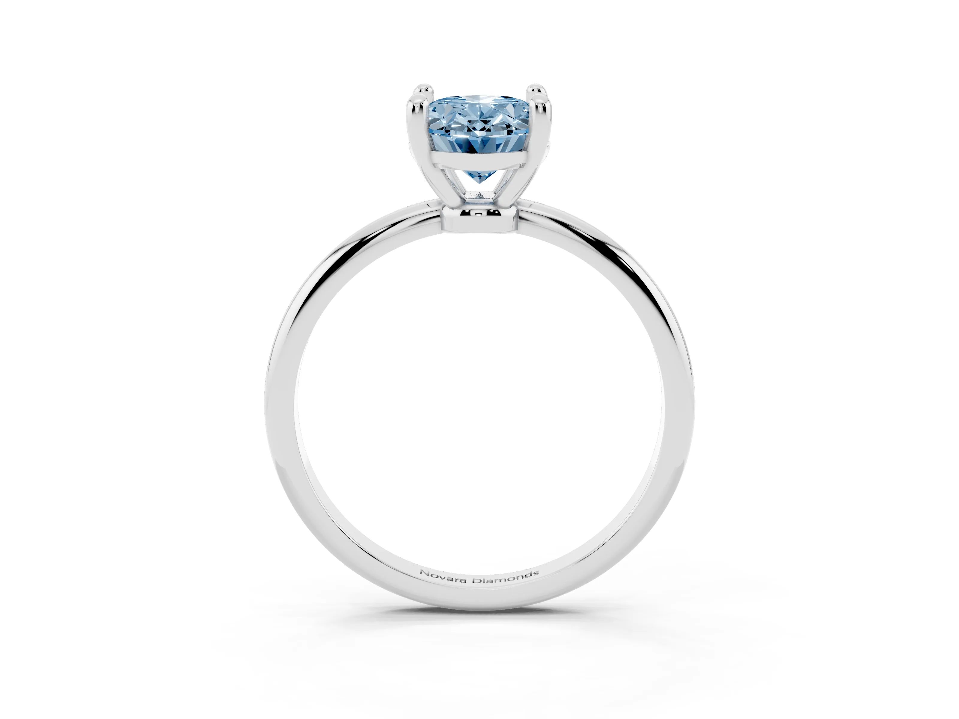 Fancy Blue Oval Cut Diamond Solitaire Ring Set in Silver with Secure Prong Setting on a Classic Band