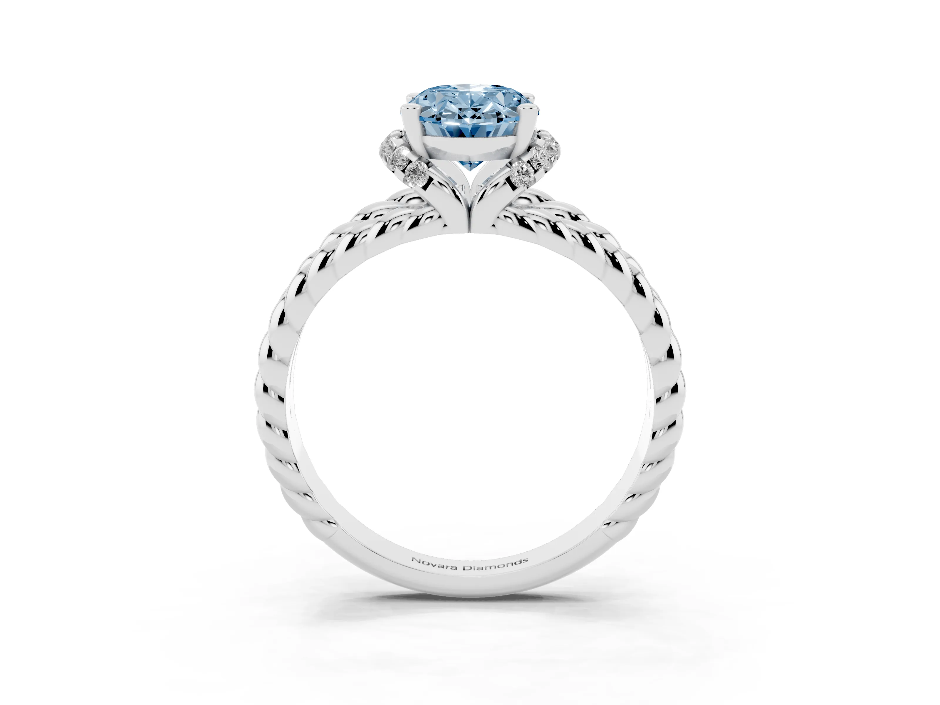 Fancy Blue Oval Cut Diamond Halo Ring Set in Platinum with Twisted Band and Prong Setting