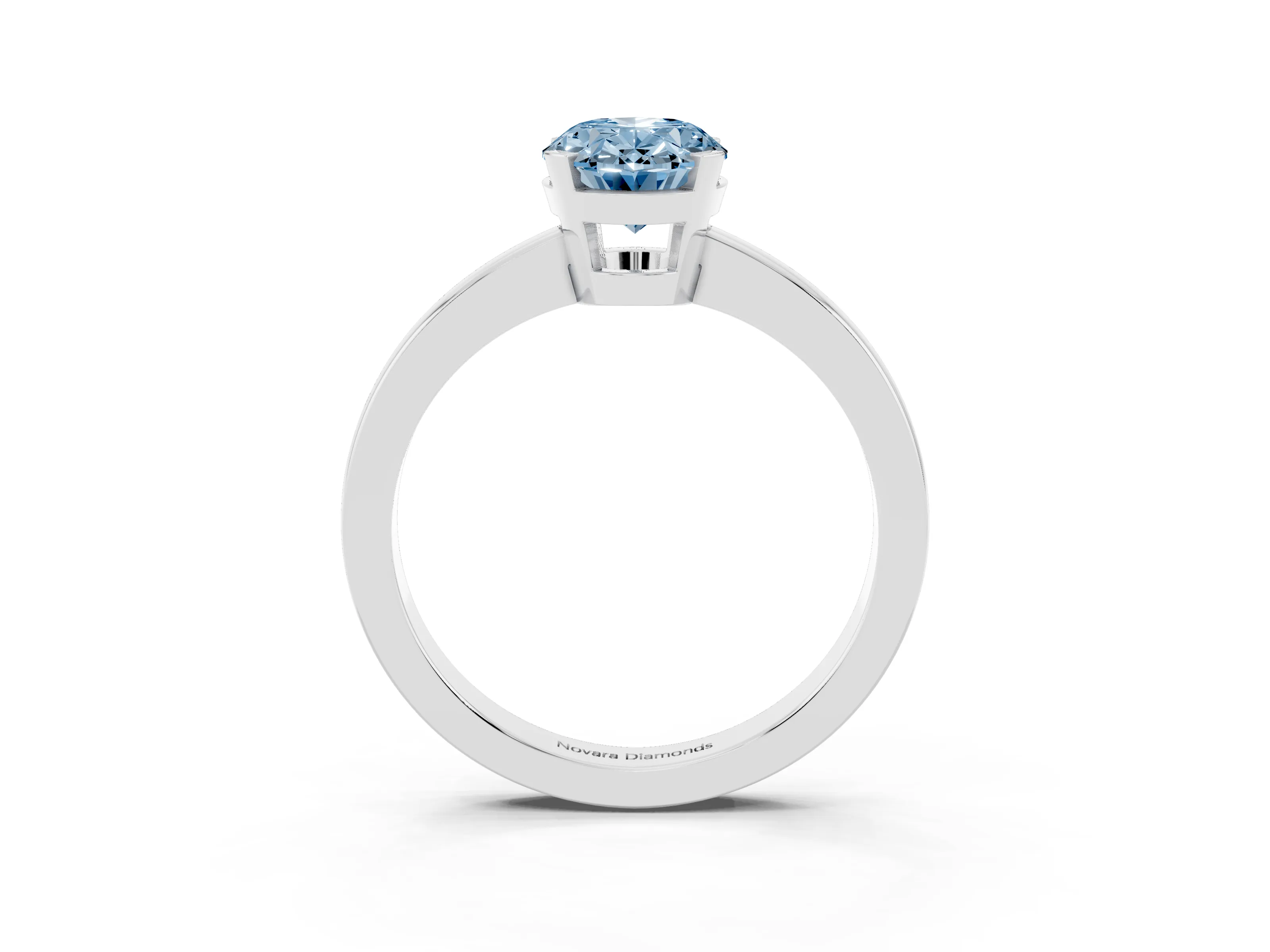 Fancy Blue Oval Cut Diamond Solitaire Ring Set in Platinum with Prong Head and Smooth Polished Band