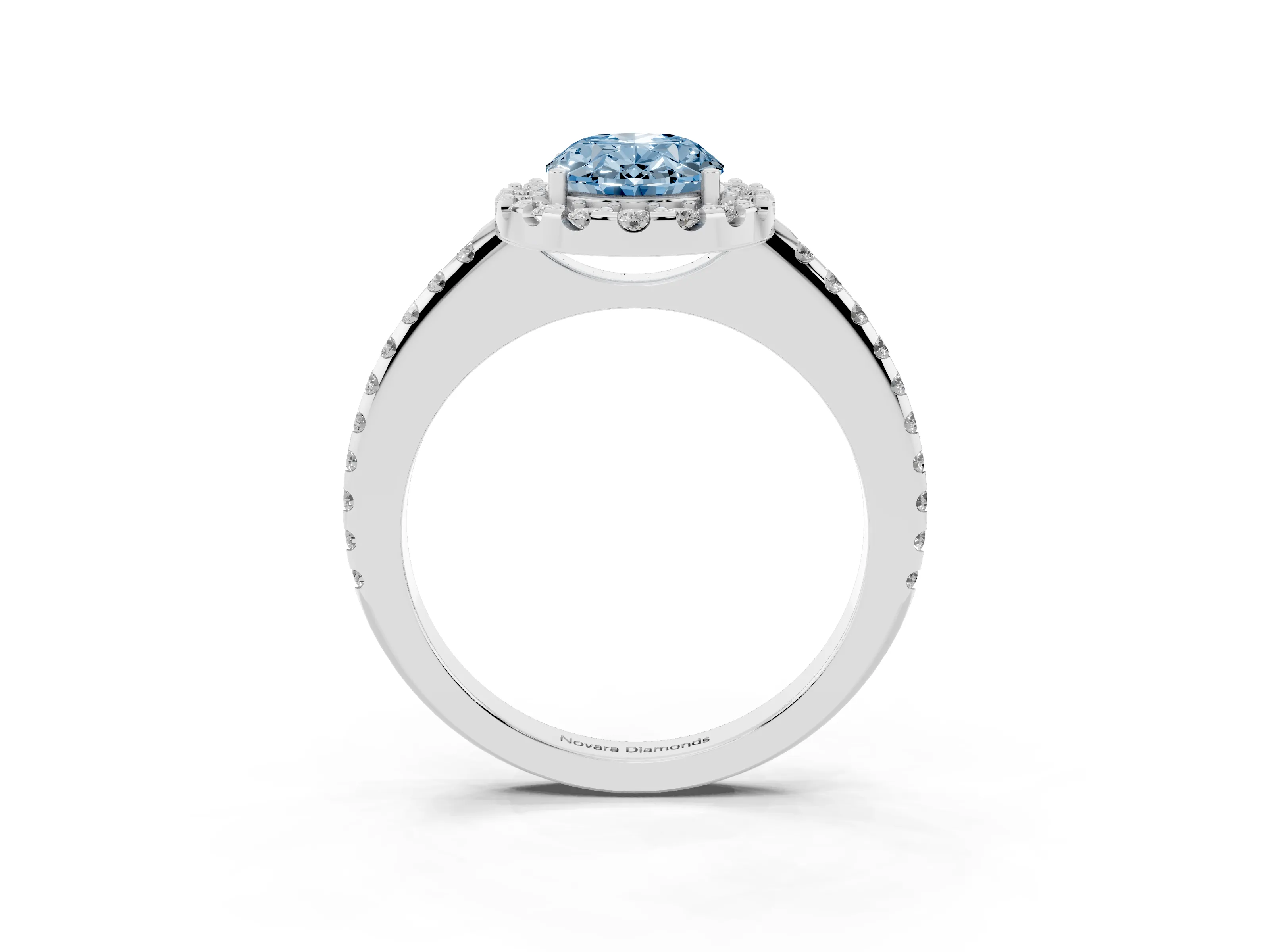 Fancy Blue Oval Cut Diamond Pavé Halo Ring Set in Platinum with Prong Setting