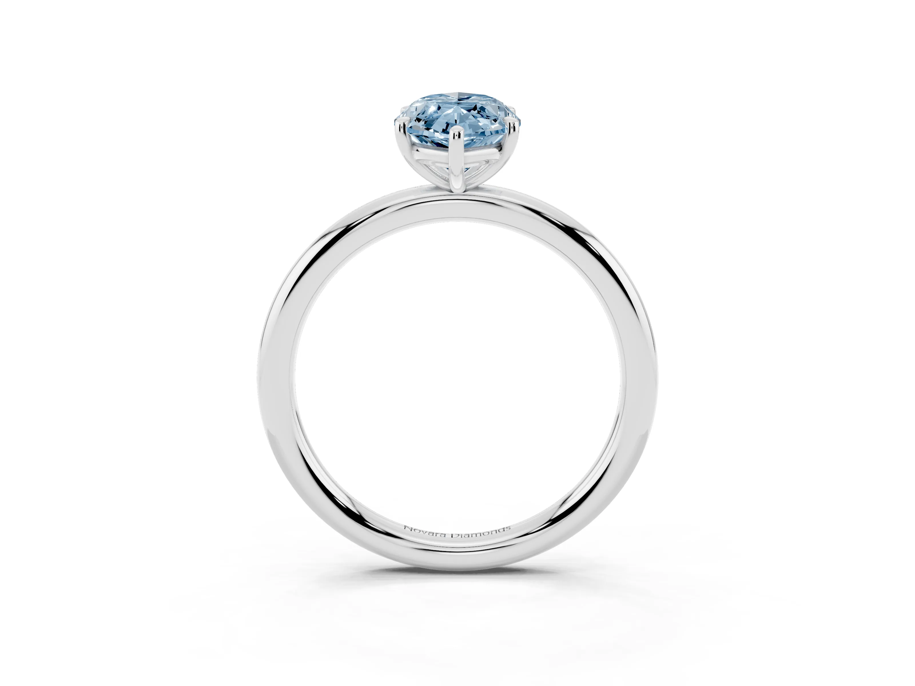 Fancy Blue Oval Cut Diamond Solitaire Ring Set in White gold with Prong Setting on a Polished Plain Band
