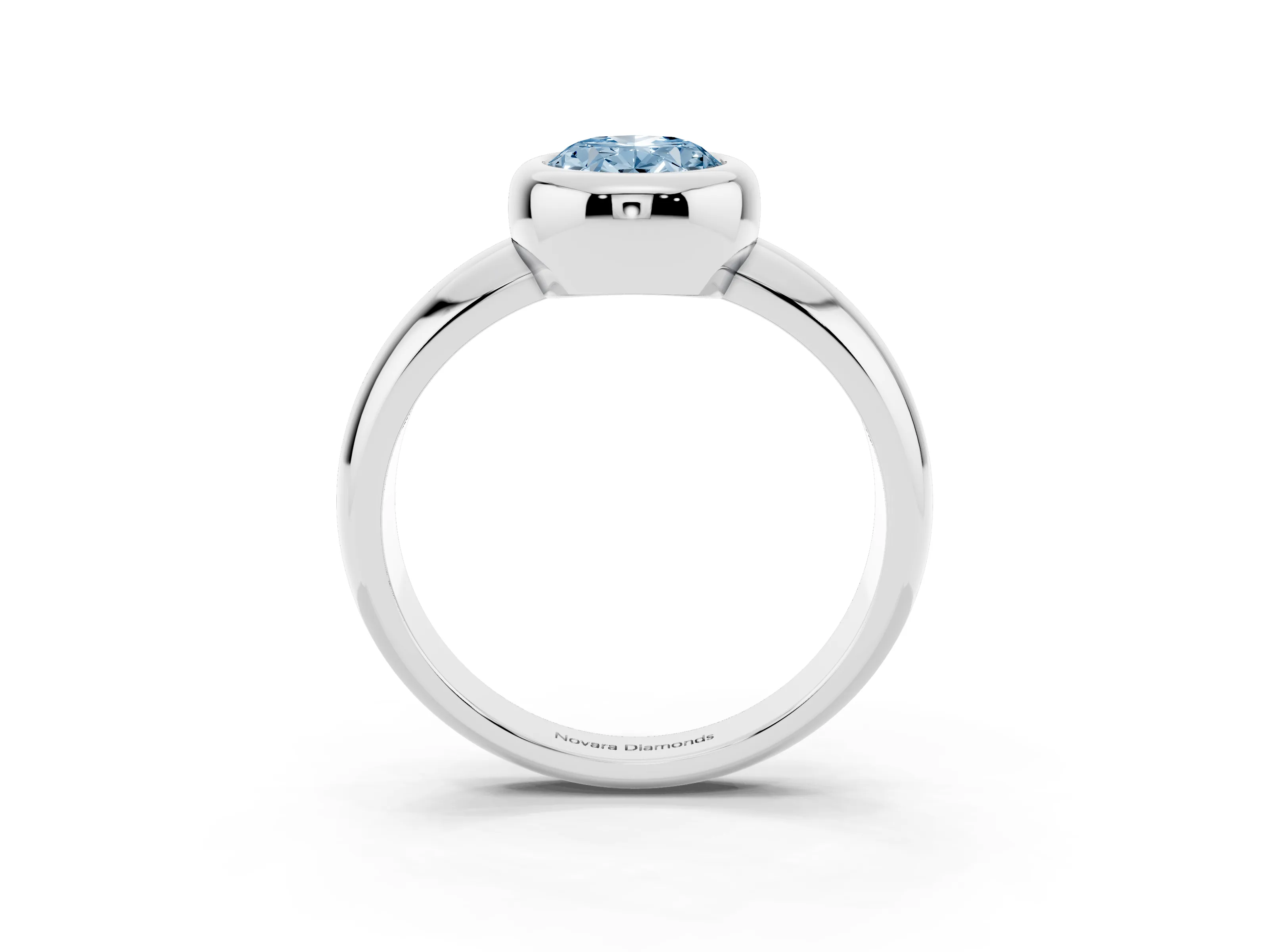 Fancy Blue Bezel Set Oval Cut Diamond Solitaire Ring Set in Platinum with Wide Band