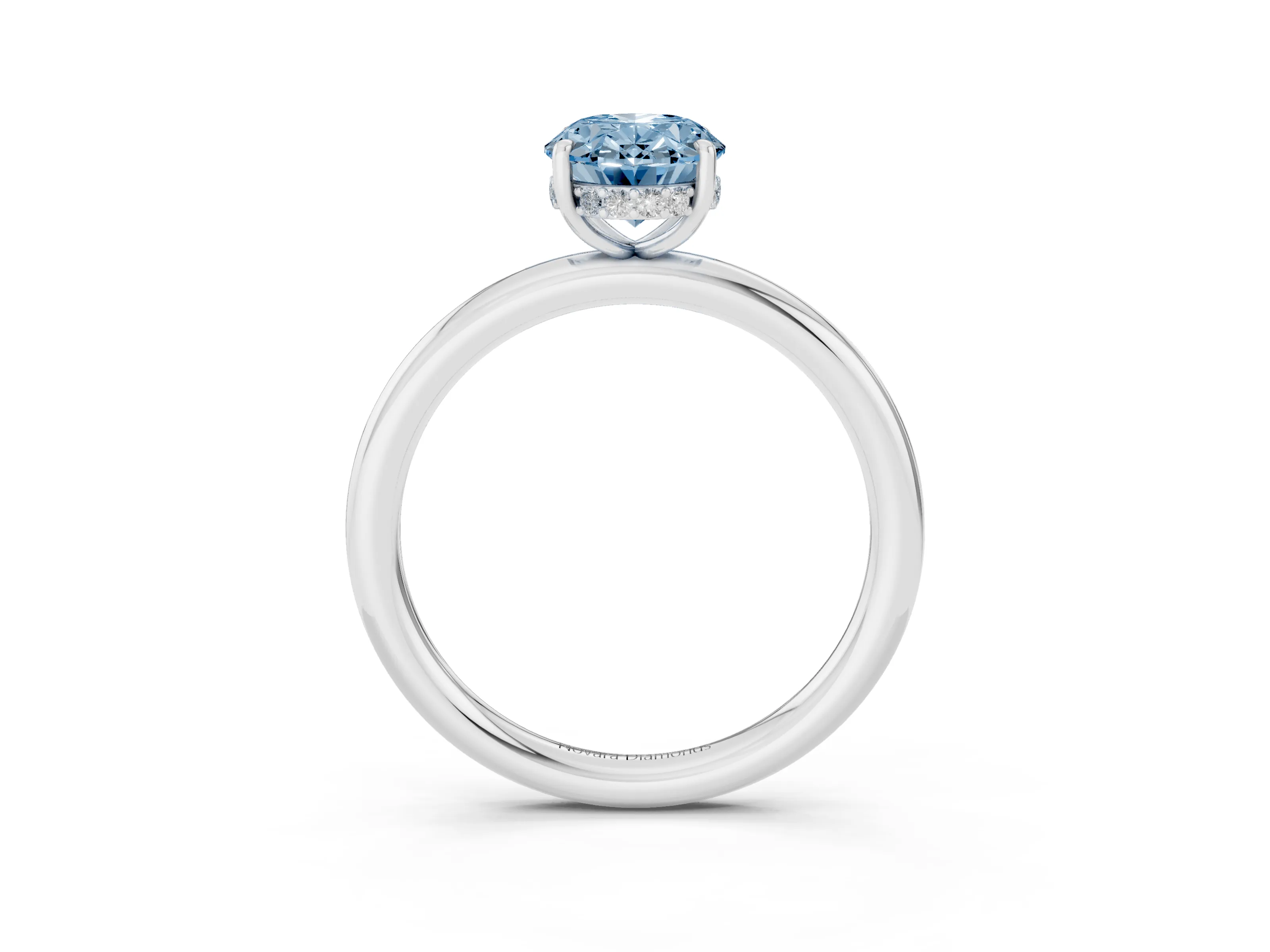 Fancy Blue Oval Cut Diamond Solitaire Ring Set in White gold with Thin Band and Prong Setting