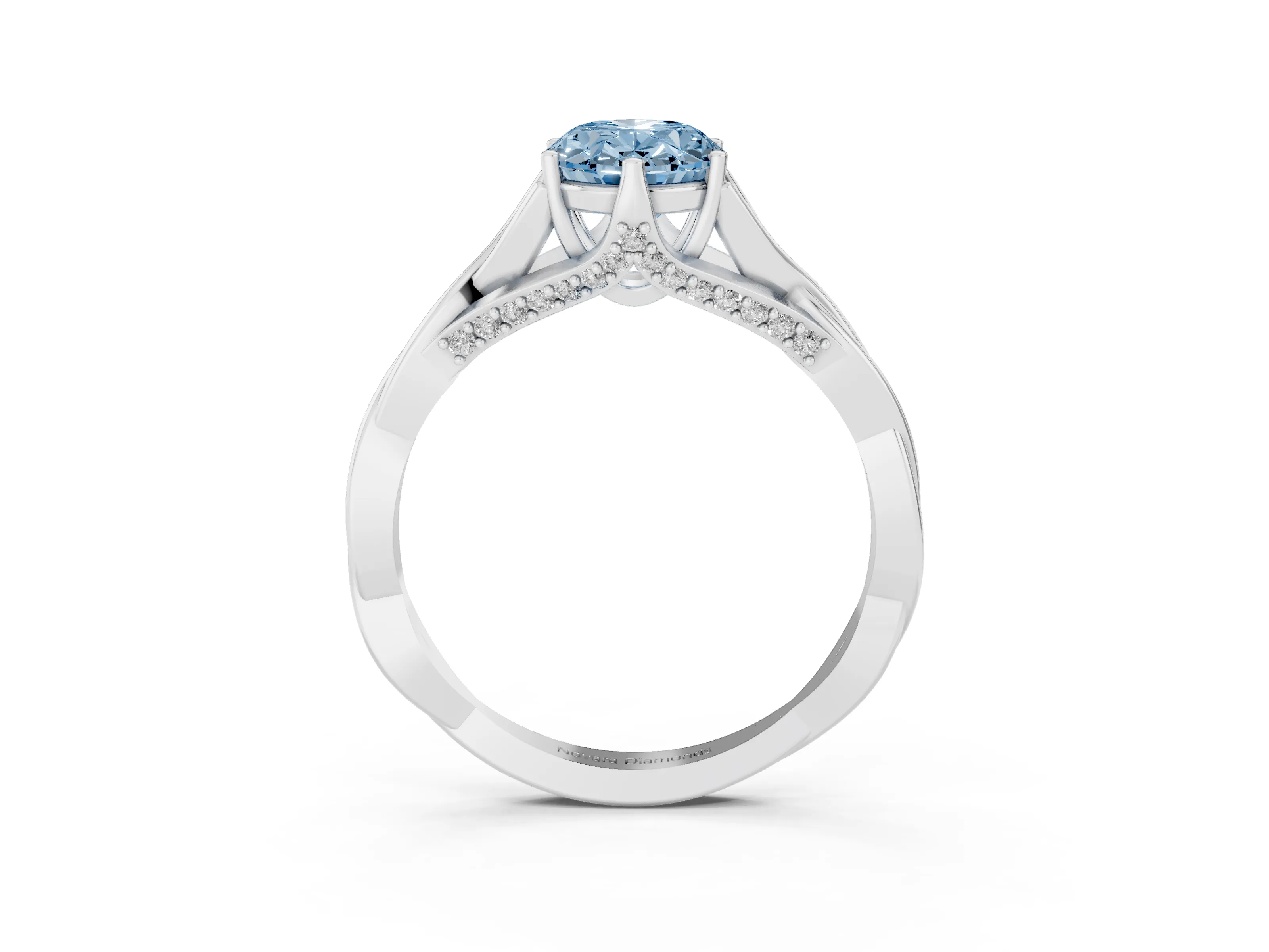Fancy Blue Oval Cut Diamond Intertwined Twist Band Solitaire Ring Set in White gold with Prong Setting