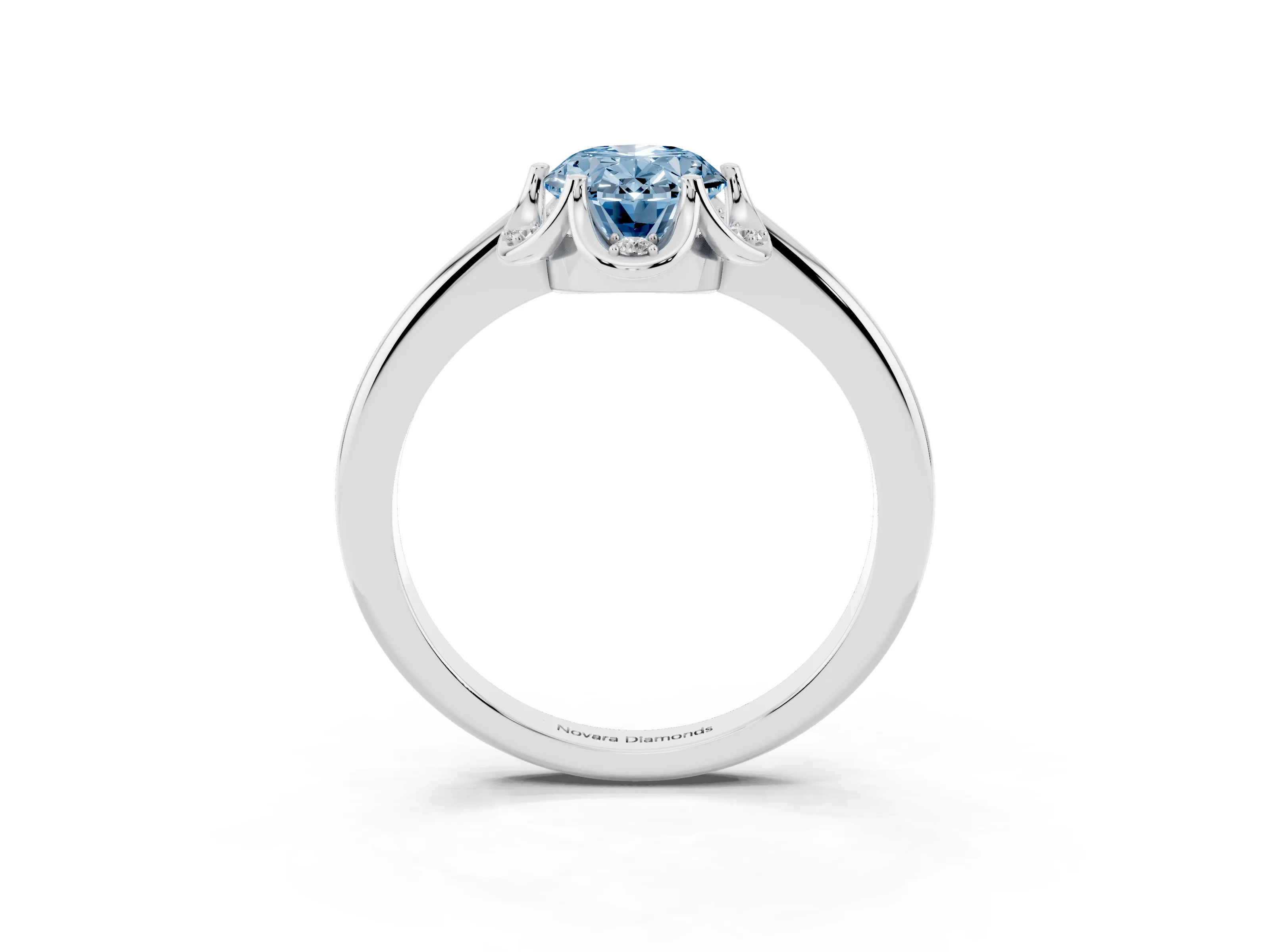 Fancy Blue Oval Cut Diamond Round Cluster Halo Ring Set in Silver with Solitaire Band and Prong Setting