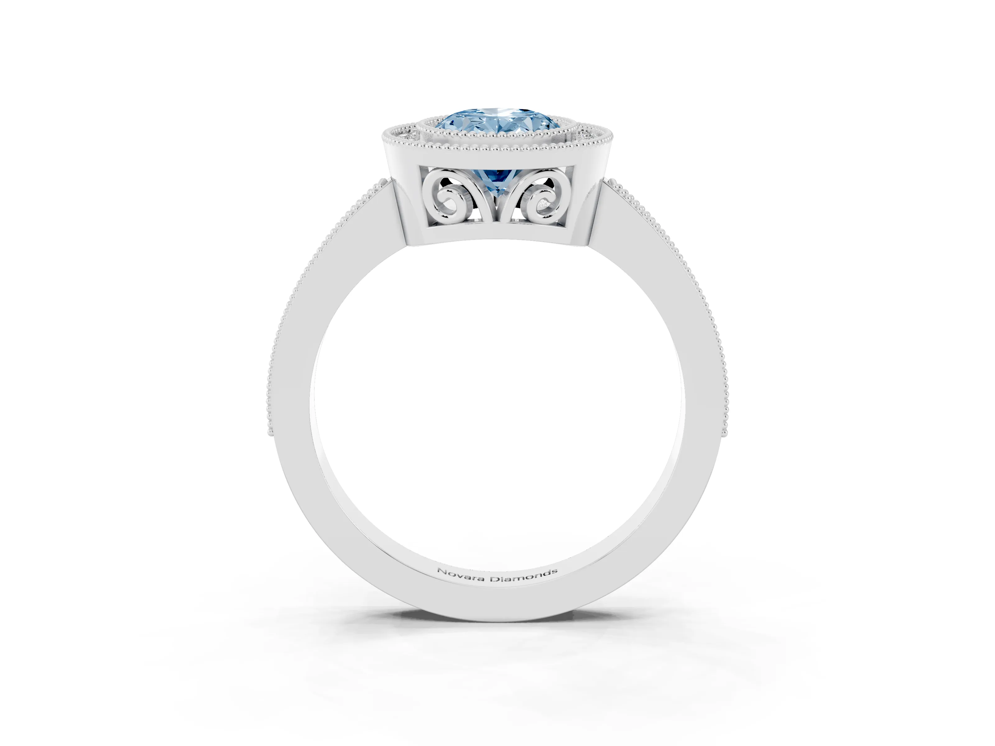 Fancy Blue Oval Cut Diamond Halo Ring Set in Platinum with Pavé Band and Milgrain-Edged Prongs