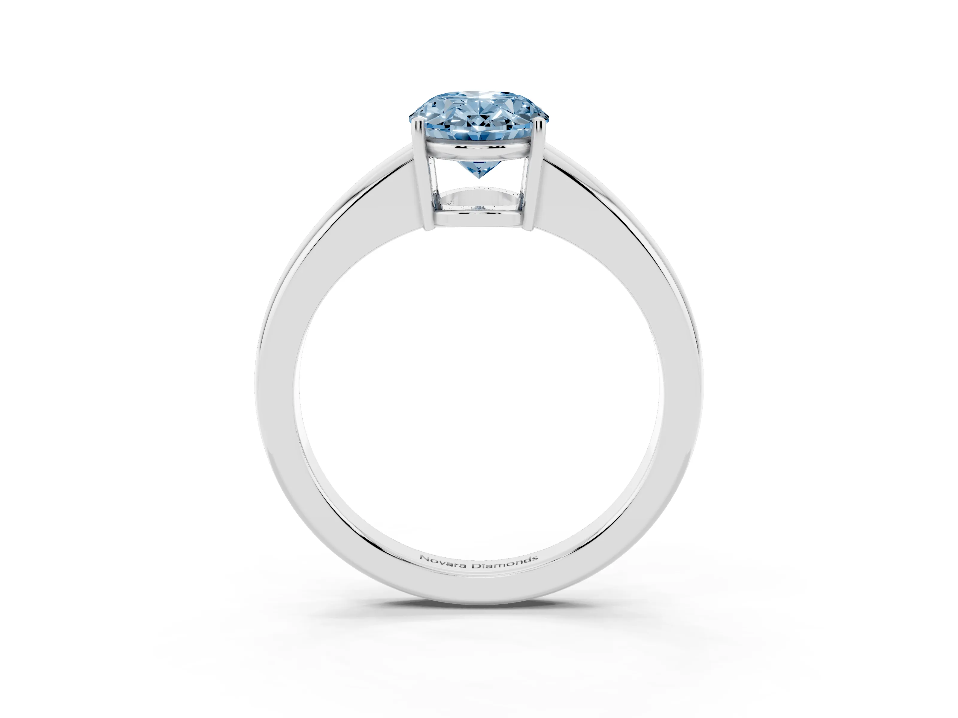 Fancy Blue Oval Cut Diamond Solitaire Ring Set in Platinum with Tapered Band and Prong Setting