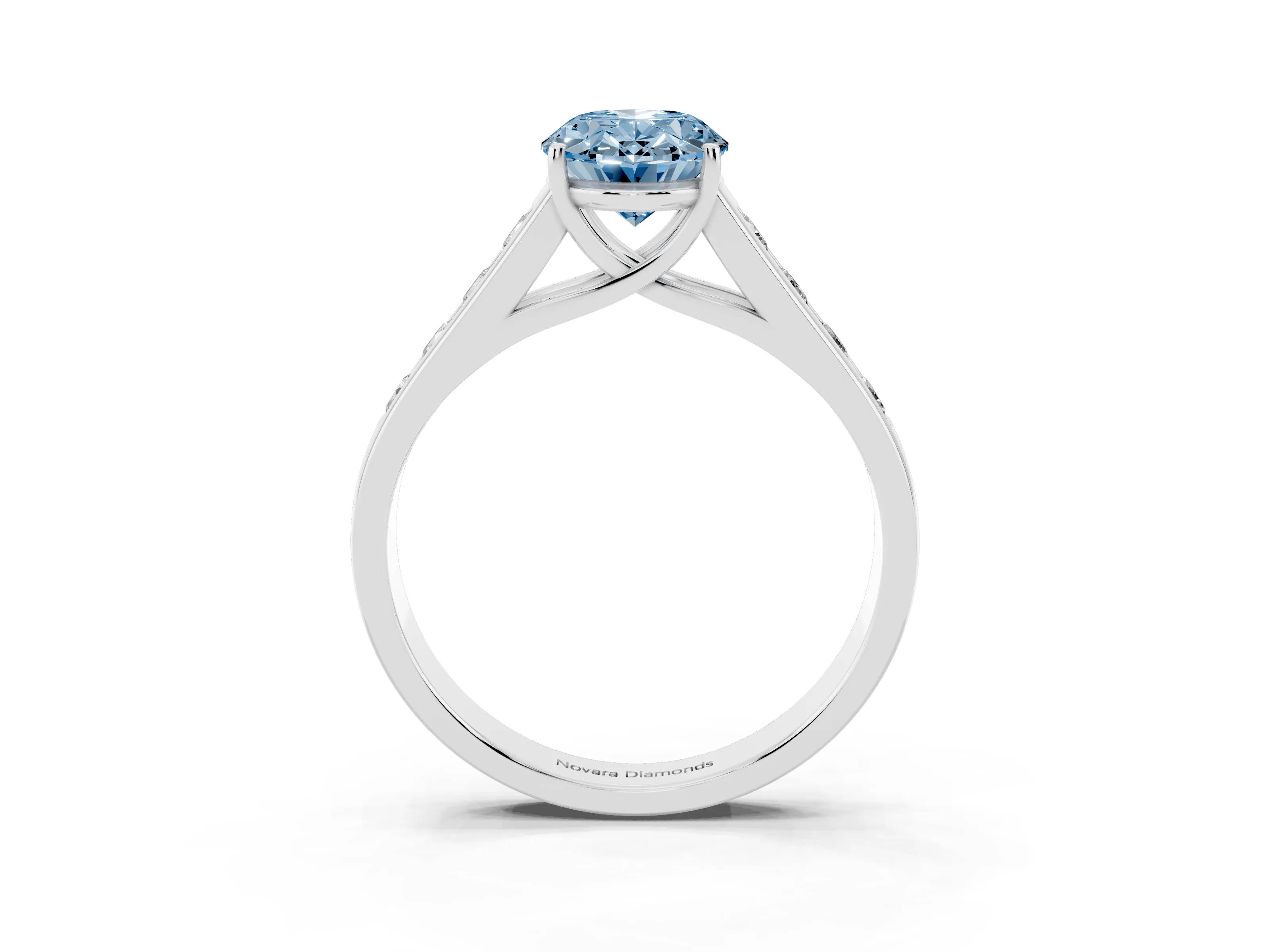 Fancy Blue Oval Cut Diamond Solitaire Channel-Set Engagement Ring Set in Silver with Prong Setting