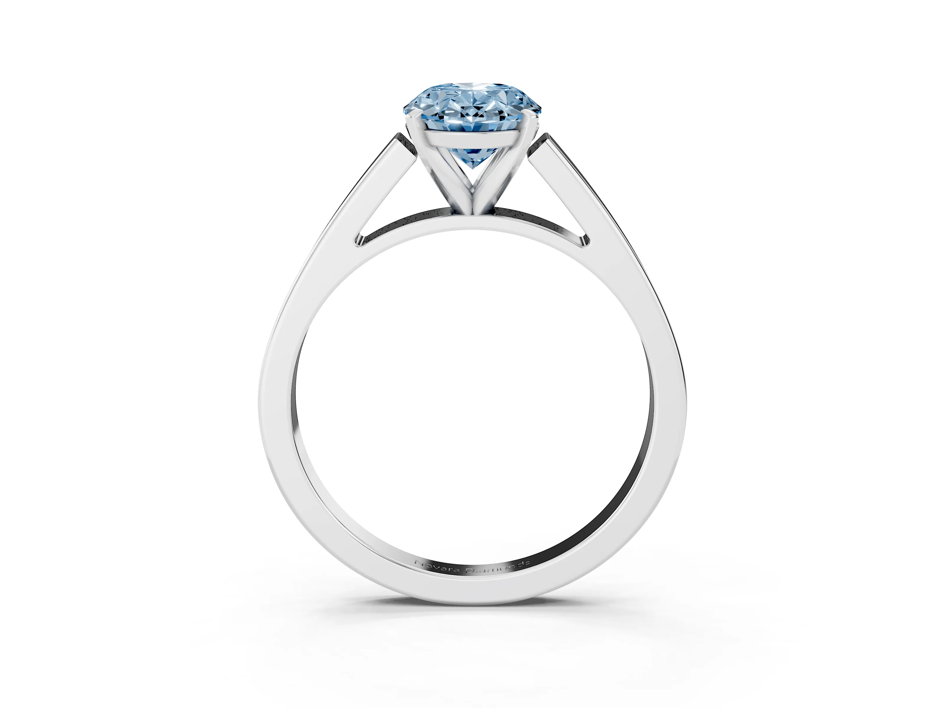 Fancy Blue Oval Cut Diamond Solitaire Engagement Ring Set in Silver with Prong Setting and Tapered Band