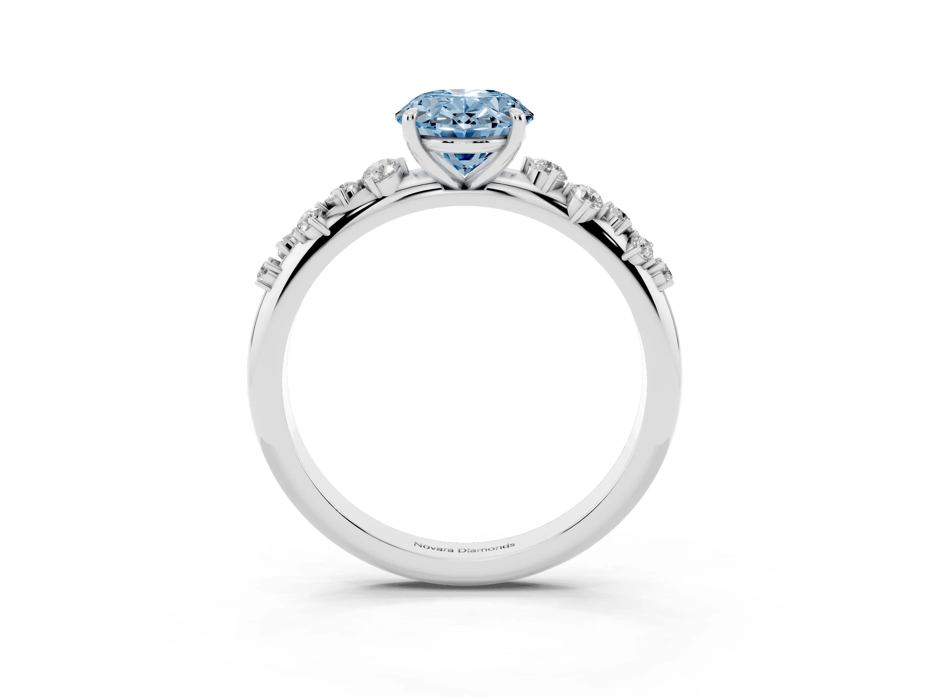 Fancy Blue Oval Cut Diamond Cluster Solitaire Ring Set in Silver with Prong Setting