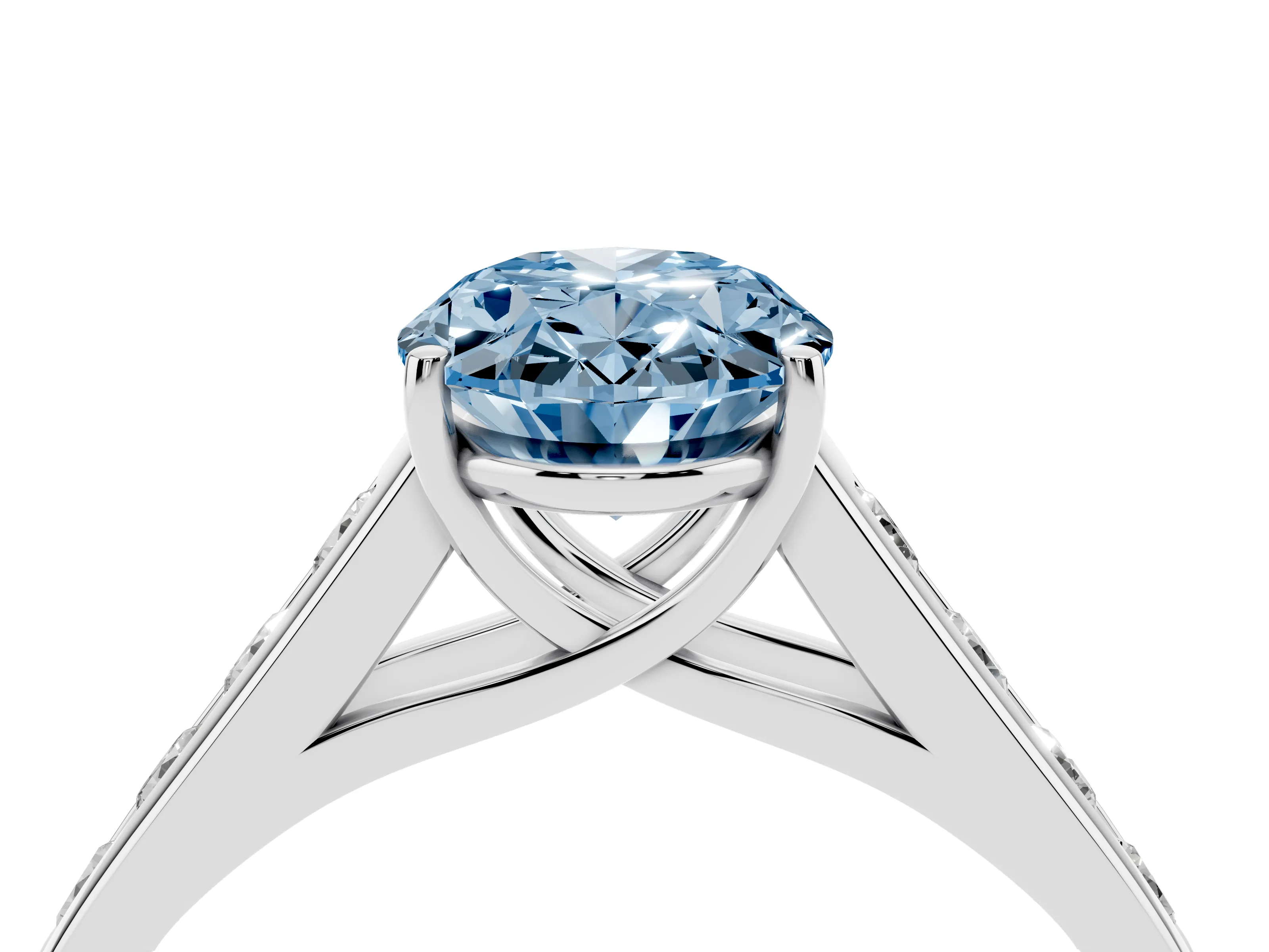Fancy Blue Oval Cut Diamond Solitaire Channel-Set Engagement Ring Set in Silver with Prong Setting