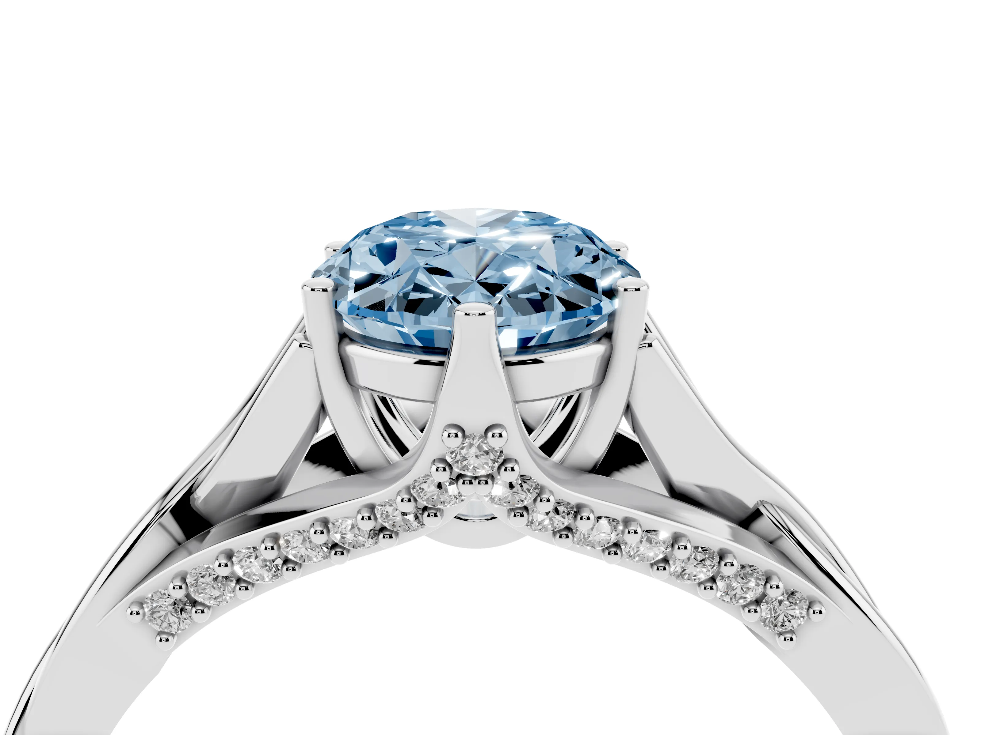 Fancy Blue Oval Cut Diamond Intertwined Twist Band Solitaire Ring Set in White gold with Prong Setting