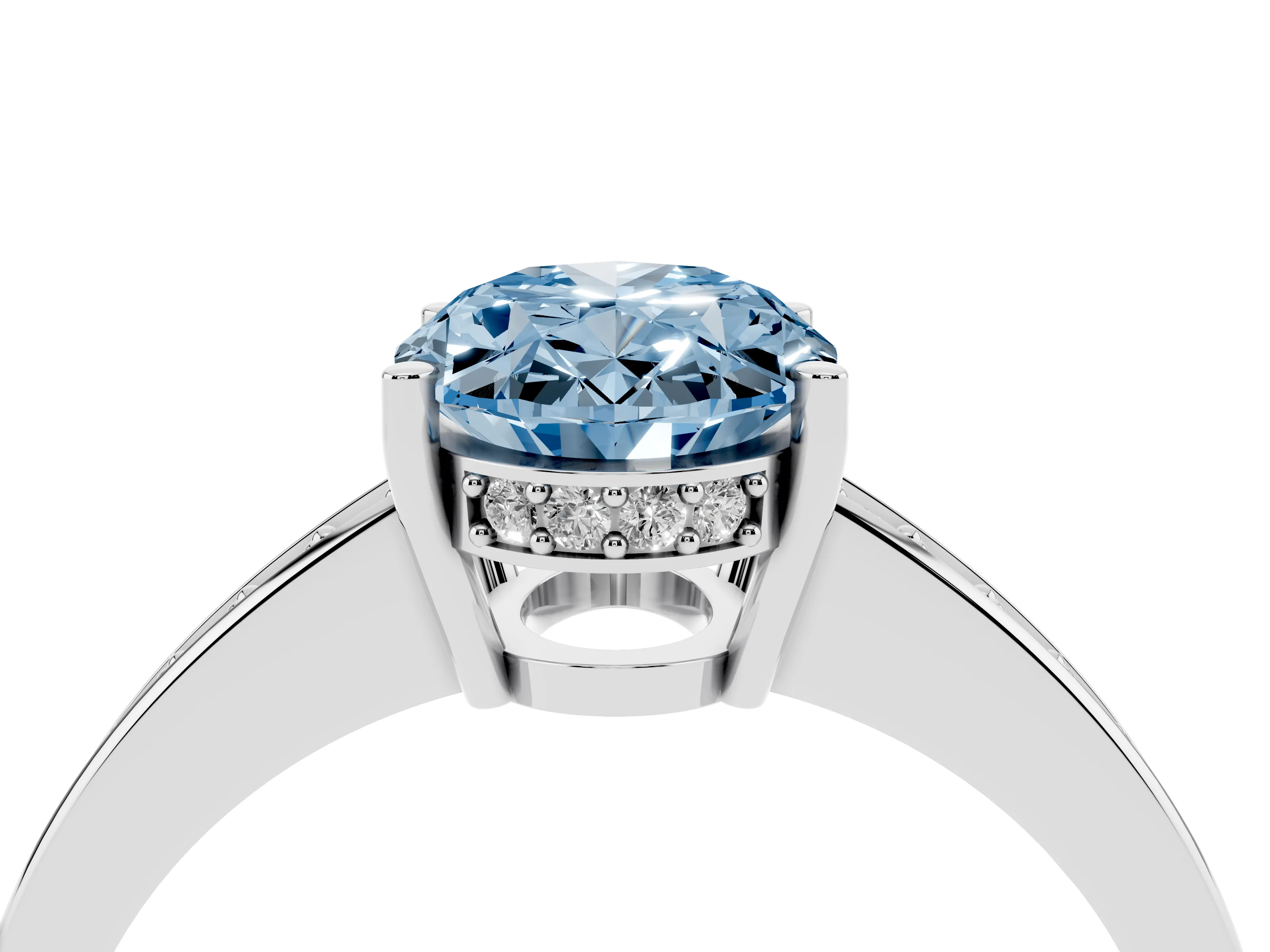 Fancy Blue Oval Cut Diamond Pavé Band Prong Set Solitaire Ring Set in White gold