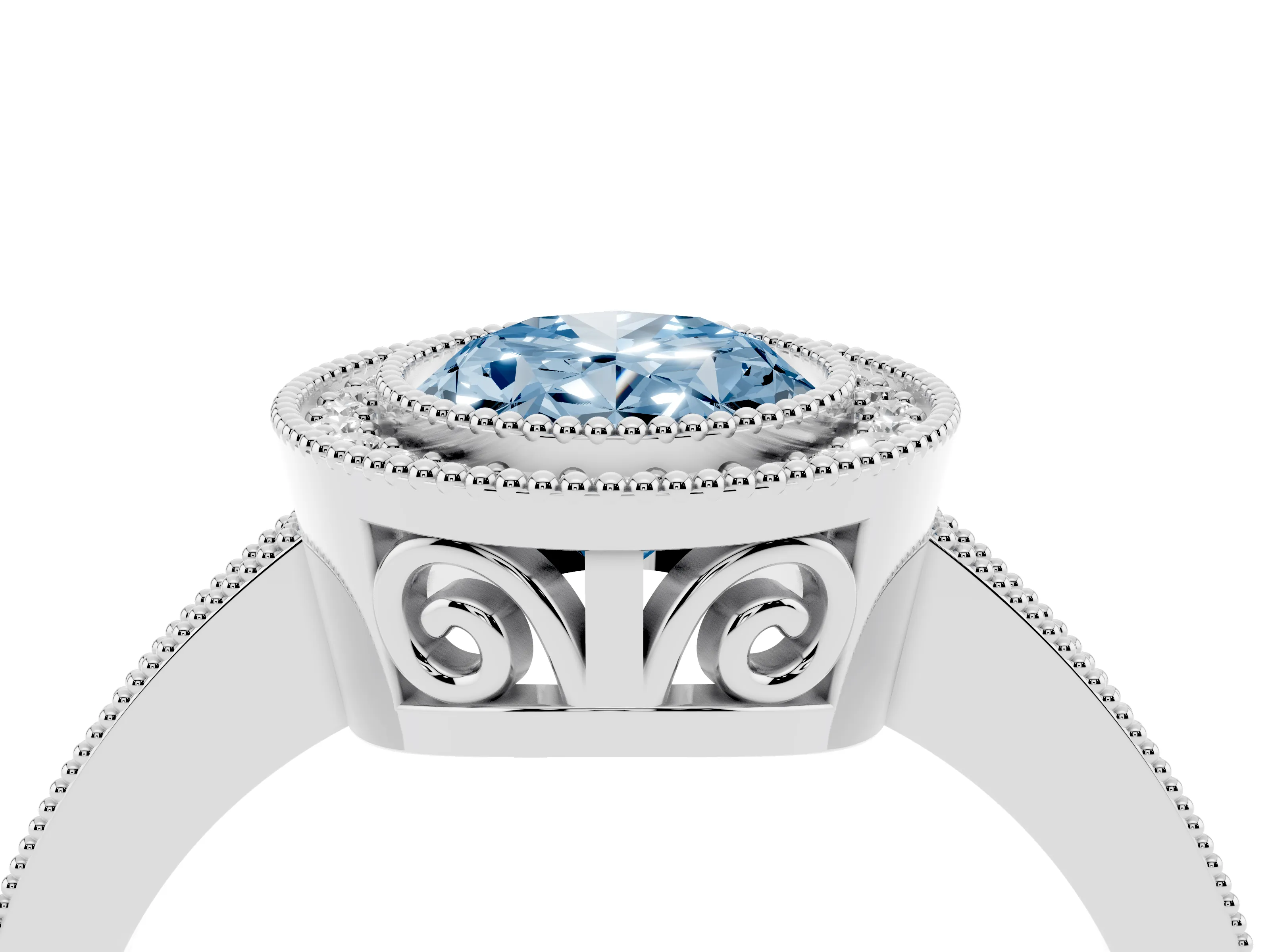 Fancy Blue Oval Cut Diamond Round Halo Ring Set in White gold with Pavé Band