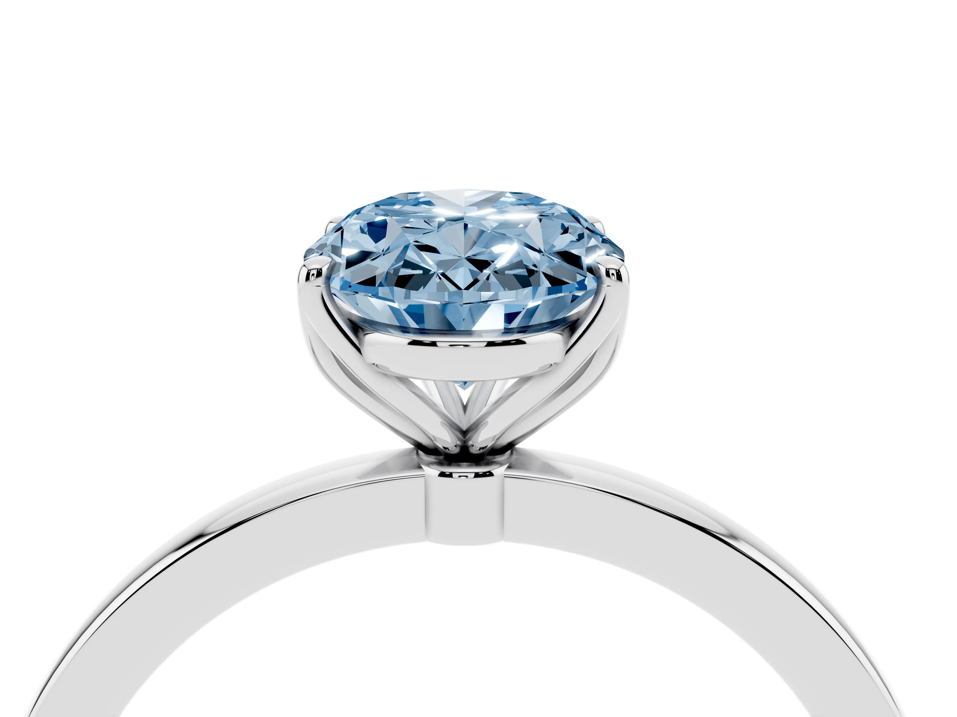 Fancy Blue Oval Cut Diamond Solitaire Ring Set in White gold with Prong Setting and Thin Polished Band