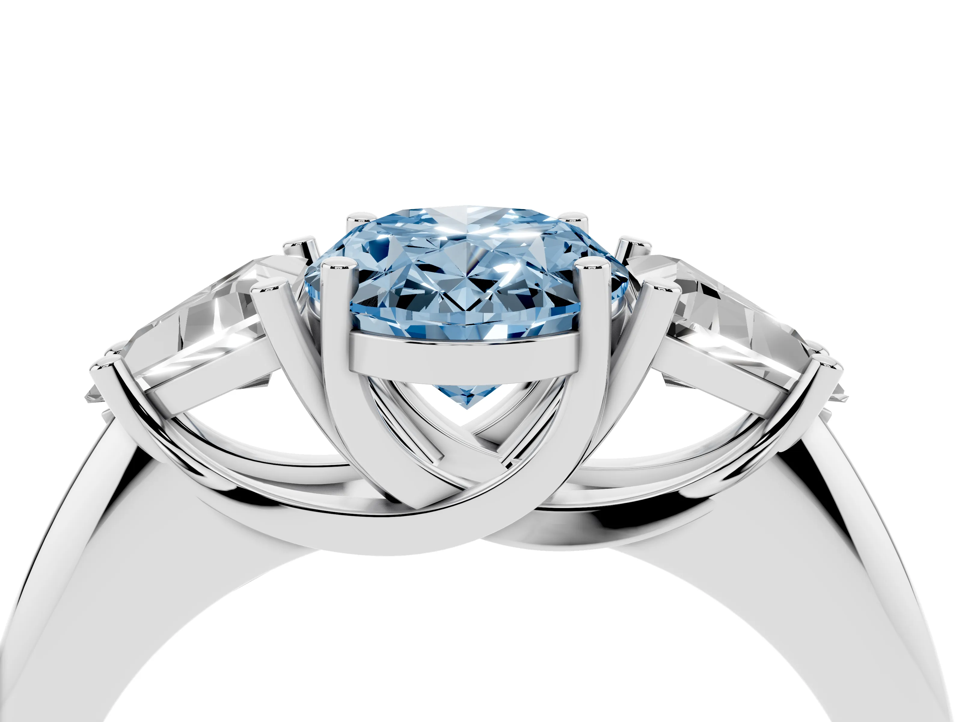 Fancy Blue Oval Cut Diamond Three-Stone Engagement Ring Set in Platinum with Trillion Side Stones