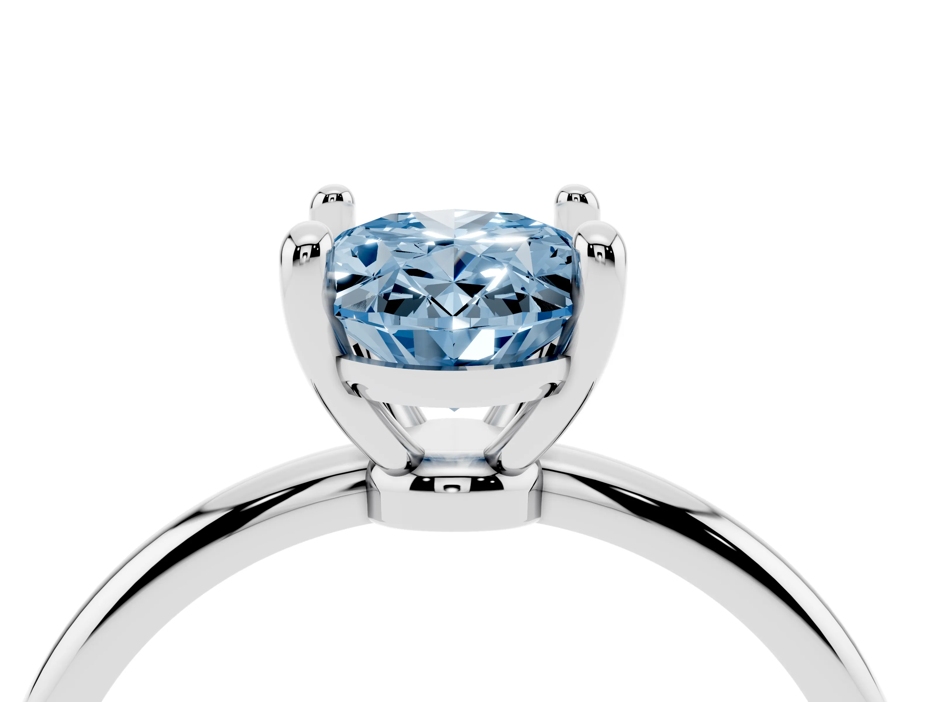 Fancy Blue Oval Cut Diamond Solitaire Ring Set in Silver with Secure Prong Setting on a Classic Band
