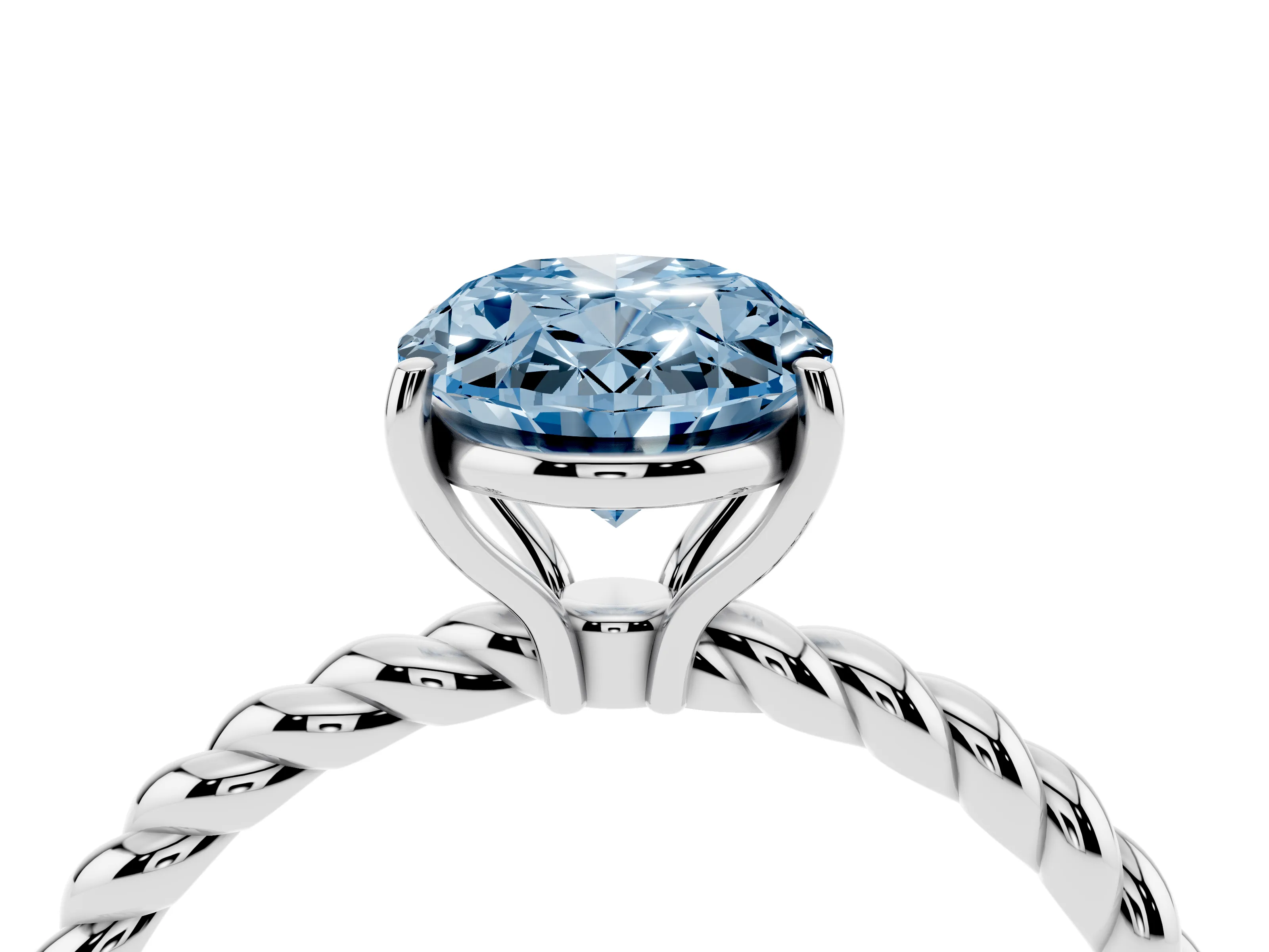 Fancy Blue Oval Cut Diamond Solitaire Twisted Band Ring Set in Platinum with Prong Solitaire Setting