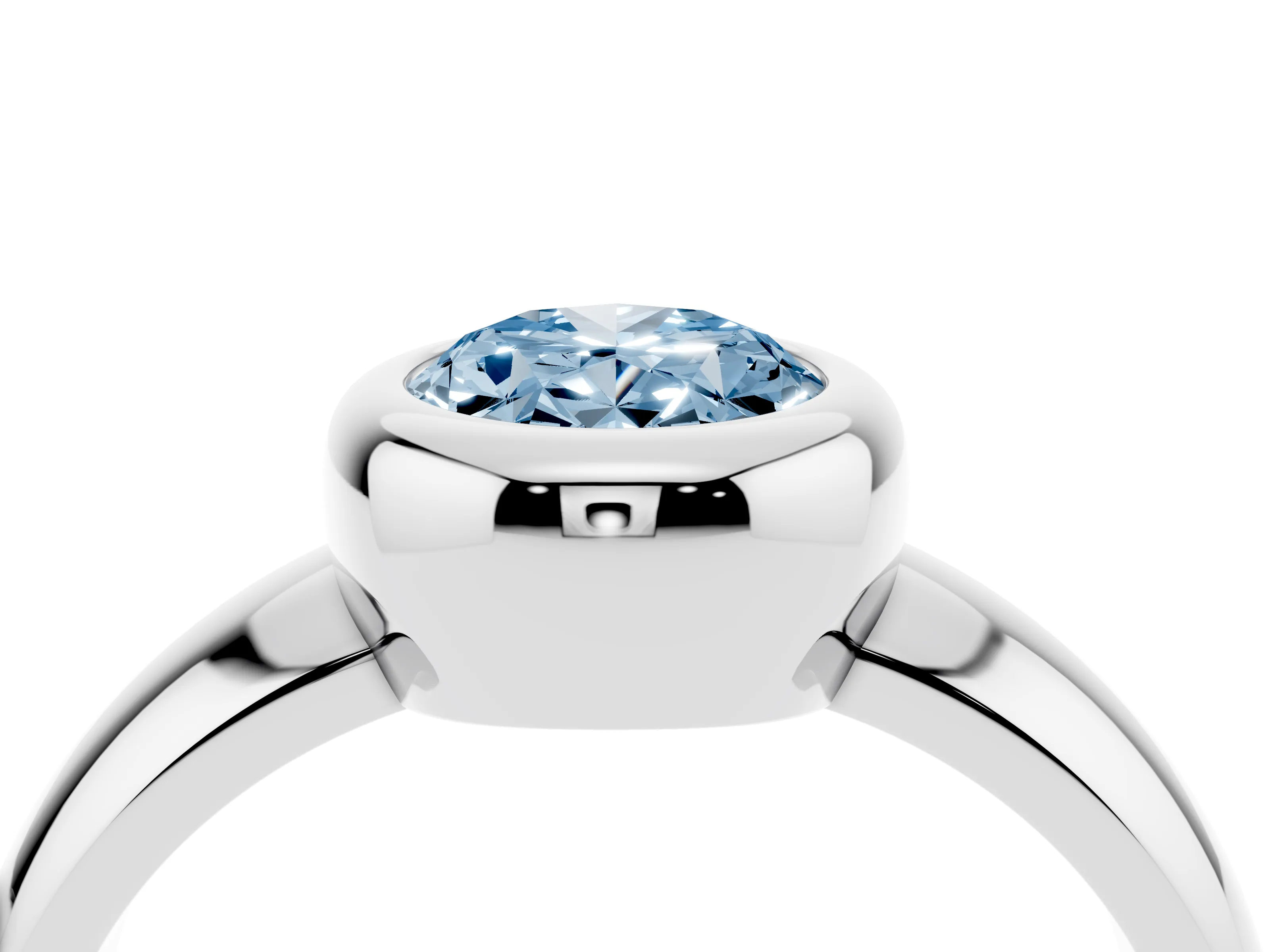 Fancy Blue Bezel Set Oval Cut Diamond Solitaire Ring Set in Platinum with Wide Band