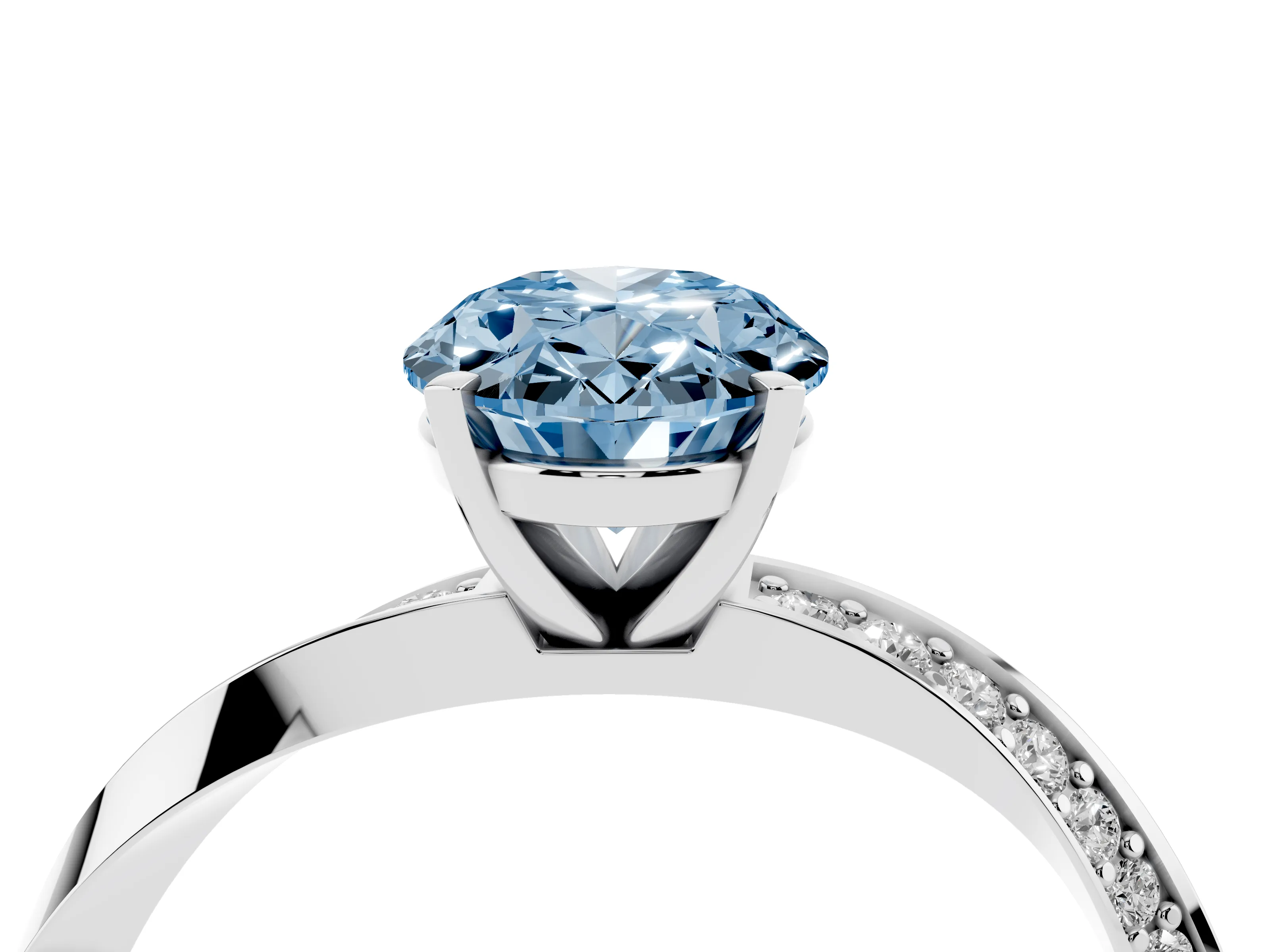 Fancy Blue Oval Cut Diamond Engagement Ring Set in Platinum with Side Stone Accents and Prong Setting