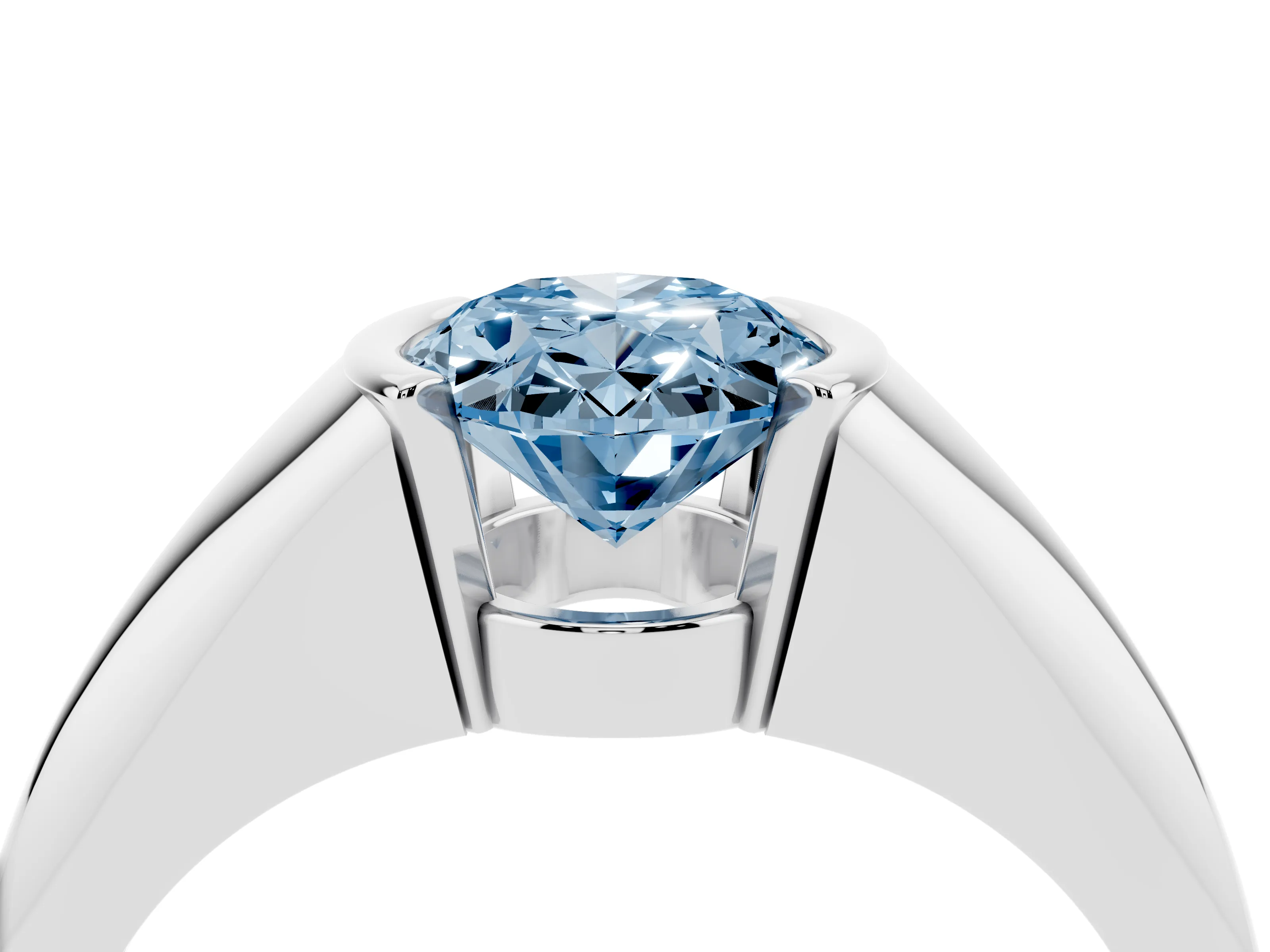 Fancy Blue Oval Cut Diamond Solitaire Tension Set Ring Set in Silver