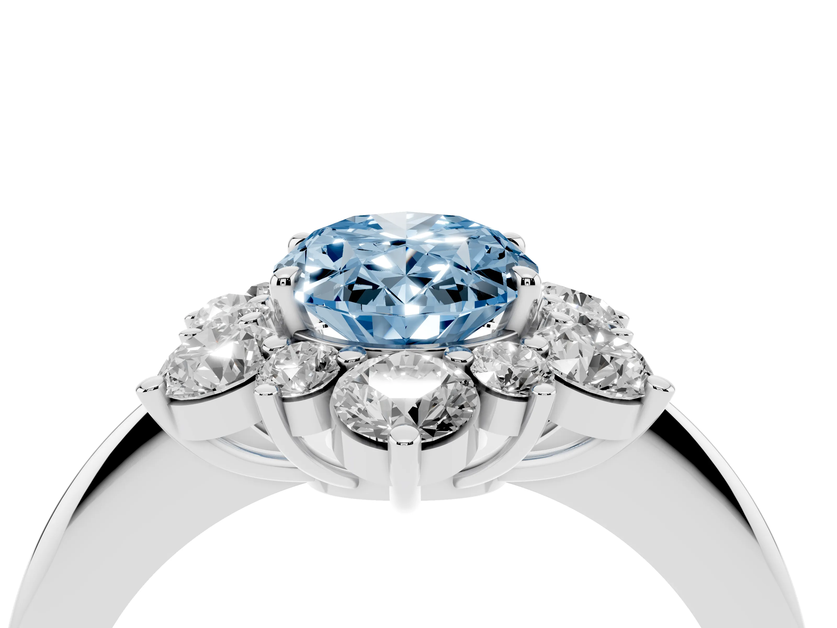 Fancy Blue Oval Cut Diamond Cluster Halo Ring Set in Platinum with Solitaire Band and Prong Setting