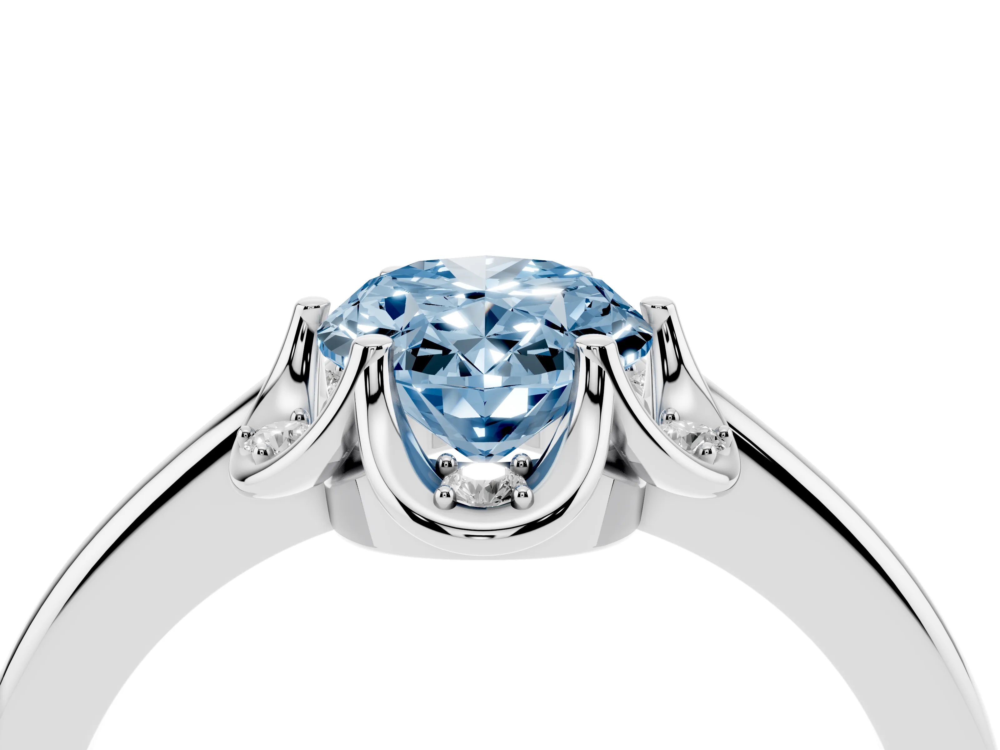 Fancy Blue Oval Cut Diamond Round Cluster Halo Ring Set in Silver with Solitaire Band and Prong Setting