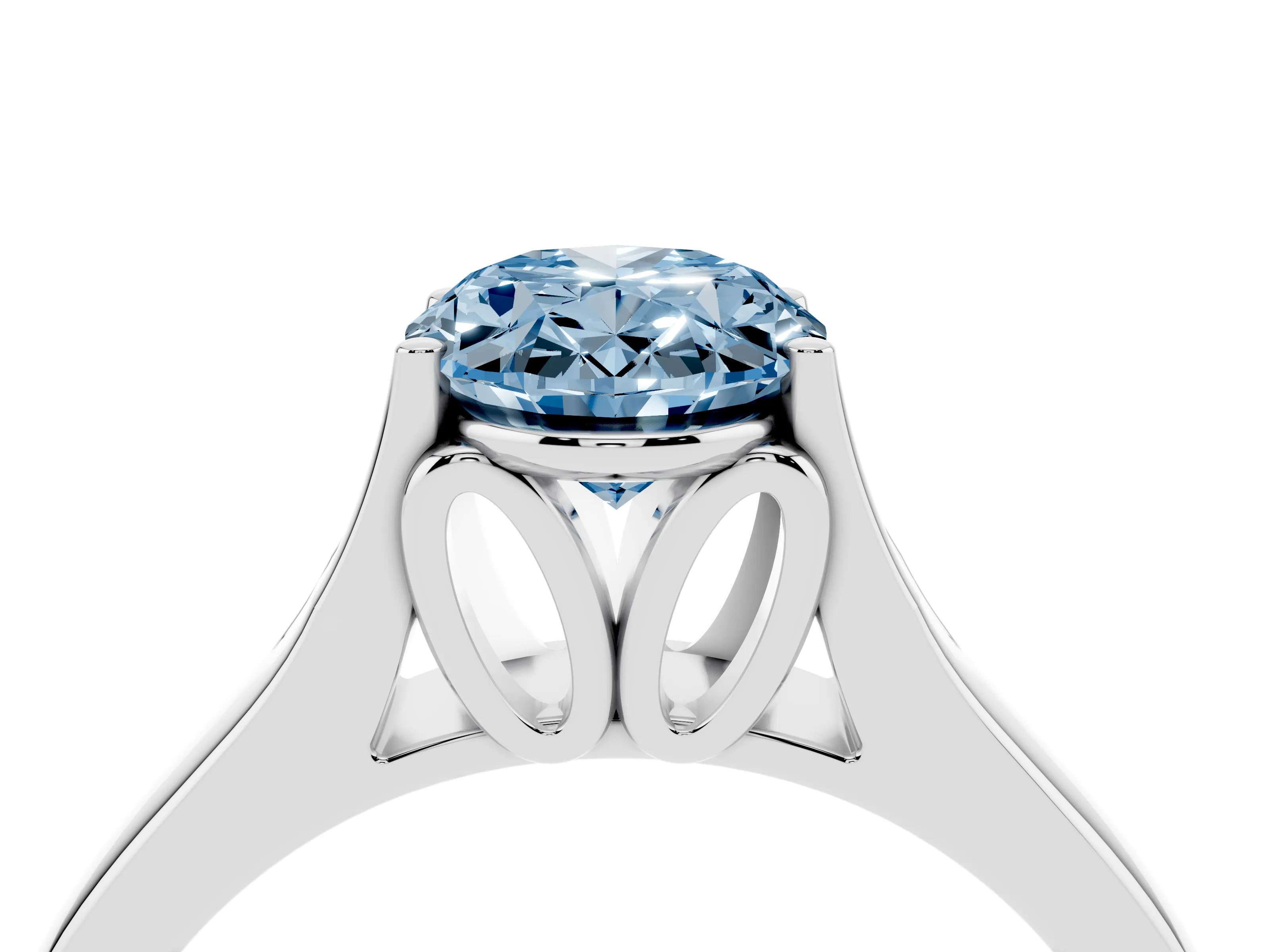 Fancy Blue Oval Cut Diamond Solitaire Ring Set in Platinum with Arched Cathedral Band and Prong Setting
