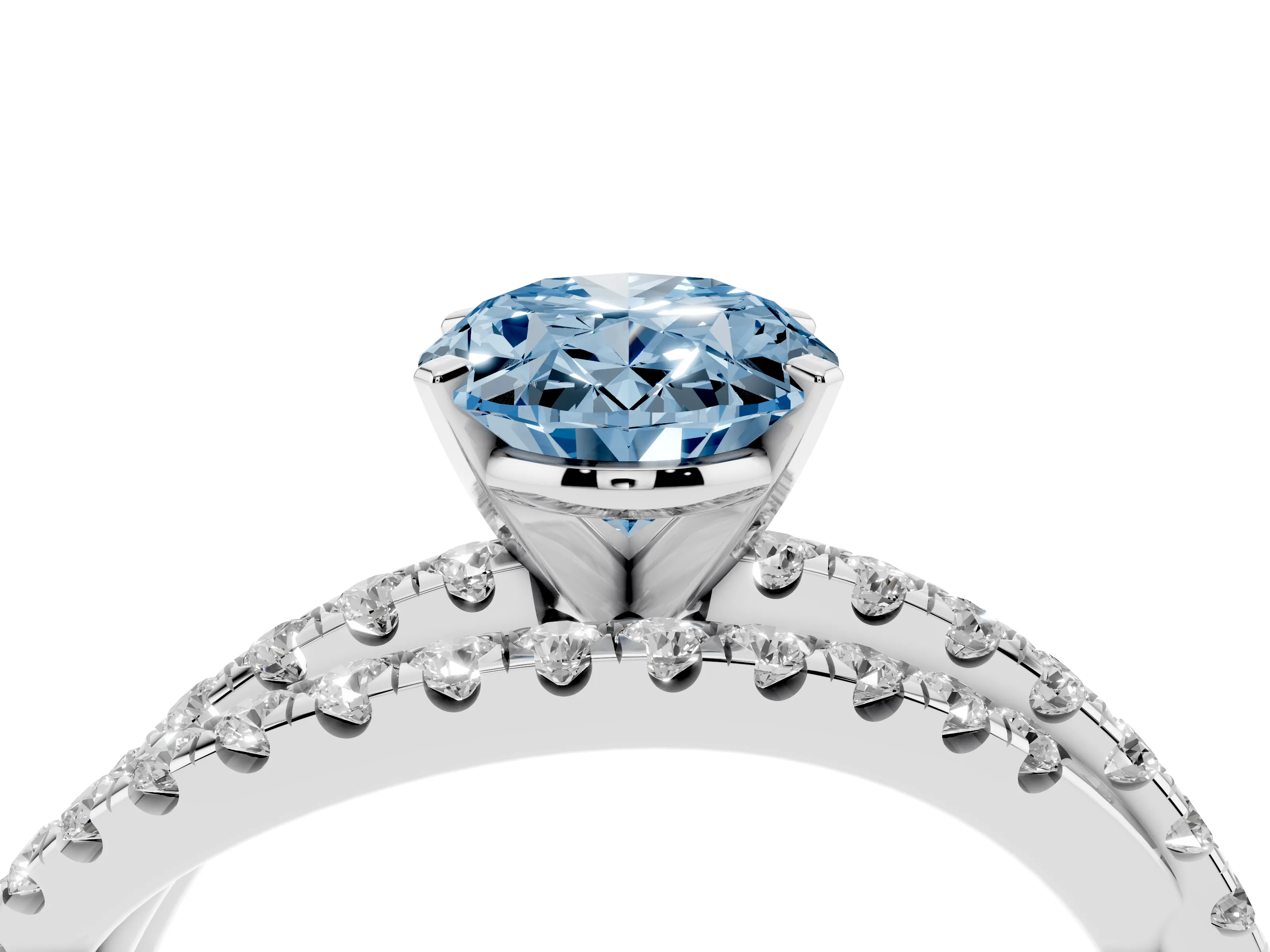 Fancy Blue Oval Cut Diamond Solitaire Twist Band Ring Set in Platinum with Pavé Setting and Prong Head