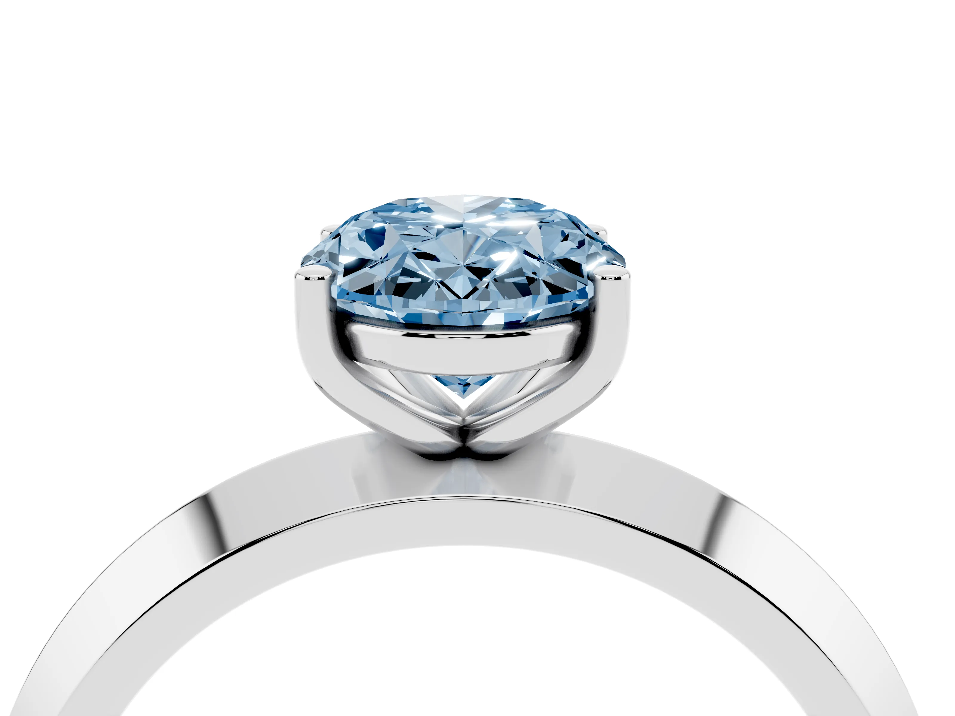 Fancy Blue Oval Cut Diamond Solitaire Engagement Ring Set in Platinum with Flat Band and Prong Setting