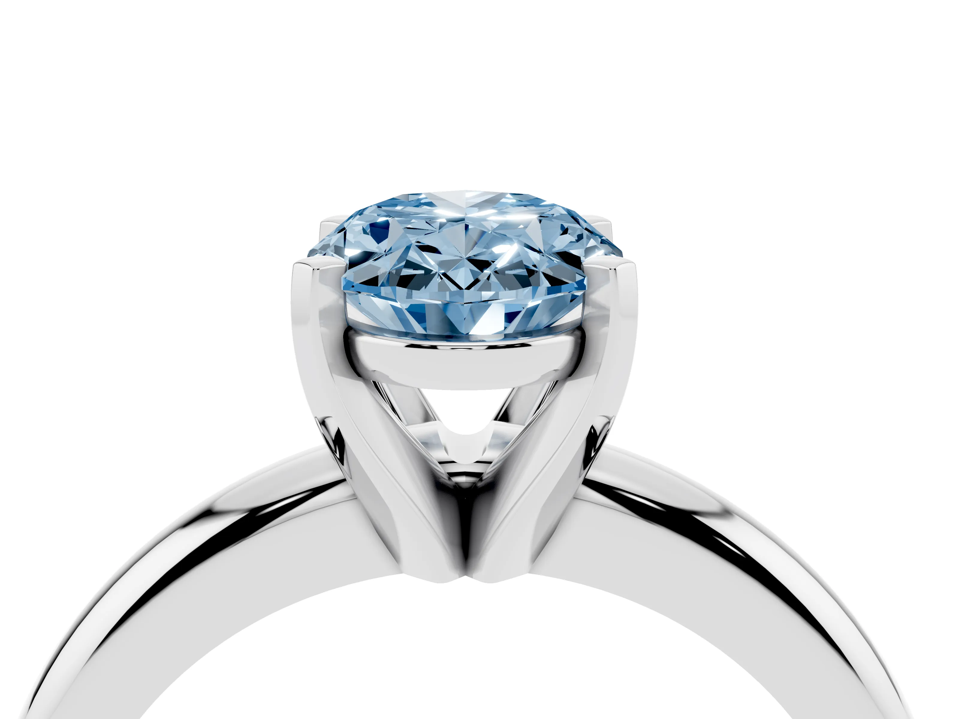 Fancy Blue Oval Cut Diamond Solitaire Engagement Ring Set in White gold with Round Band and Prong Setting