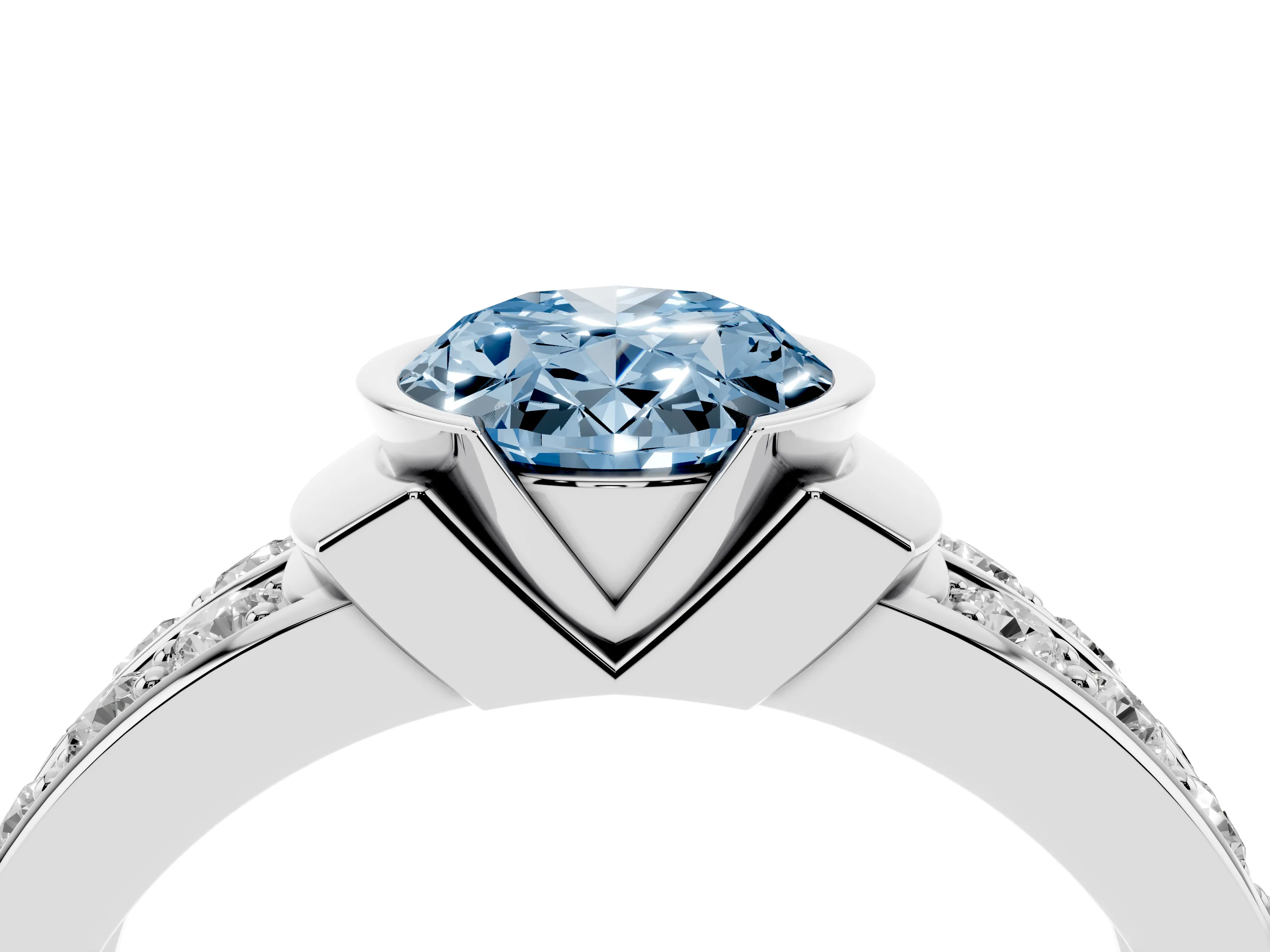 Fancy Blue Oval Cut Diamond Wide Channel Set Band Ring Set in White gold with Bezel Setting
