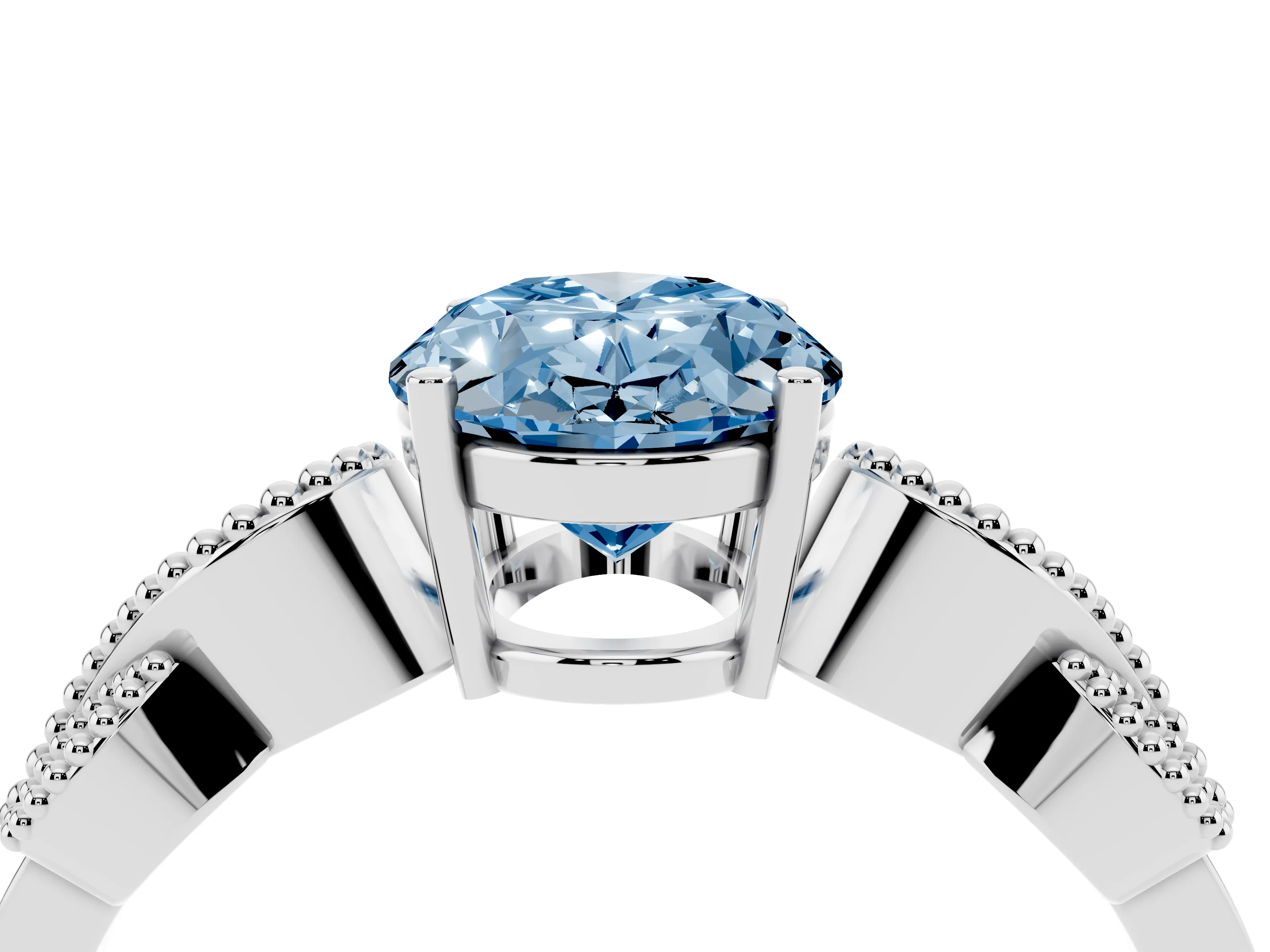 Fancy Blue Oval Cut Diamond Milgrain Leaf Band Solitaire Ring Set in Platinum with Accent Stones and Prong Setting