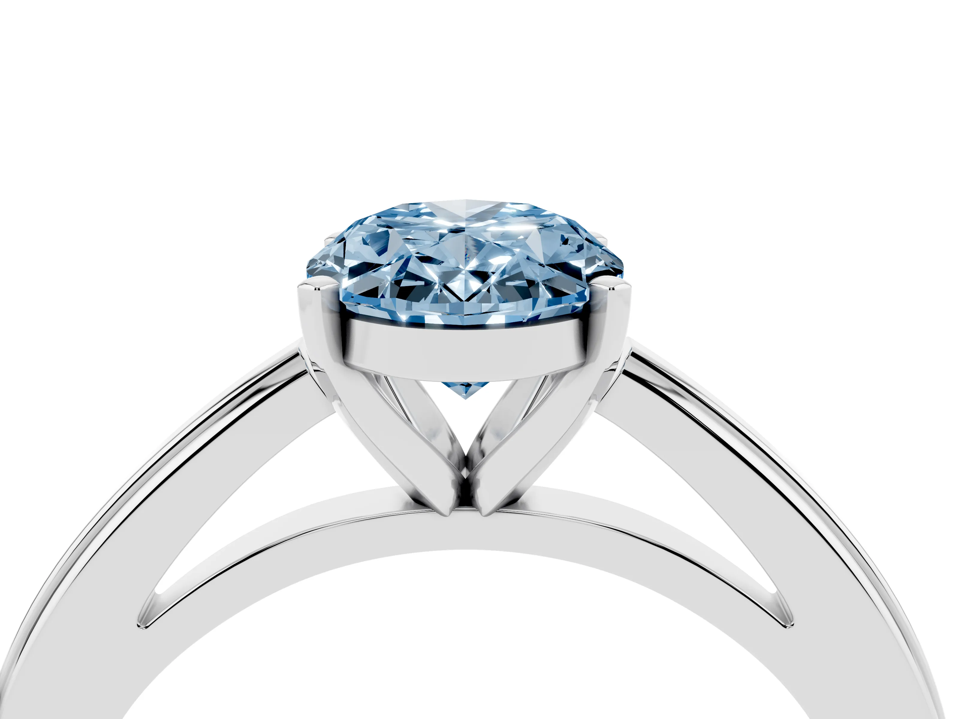 Fancy Blue Oval Cut Diamond Solitaire Ring Set in White gold with Prong Setting and Classic Band
