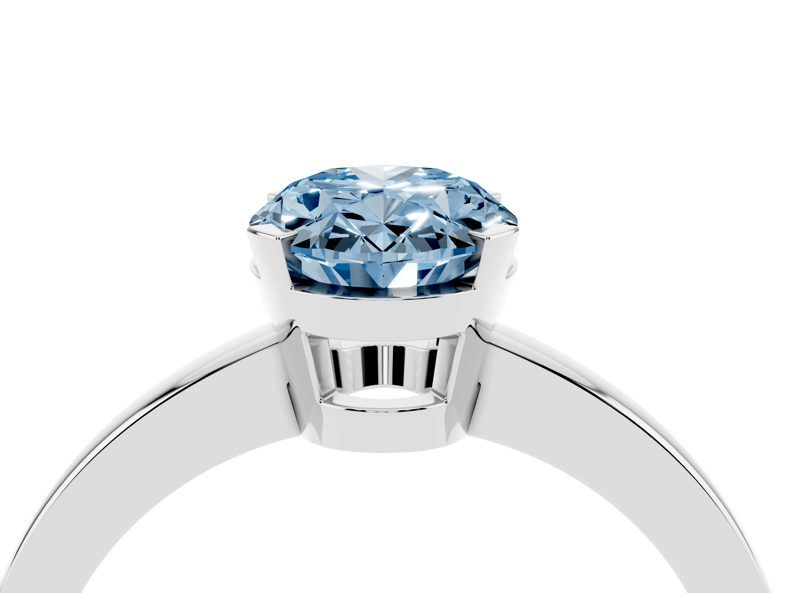 Fancy Blue Oval Cut Diamond Solitaire Ring Set in Platinum with Prong Head and Smooth Polished Band