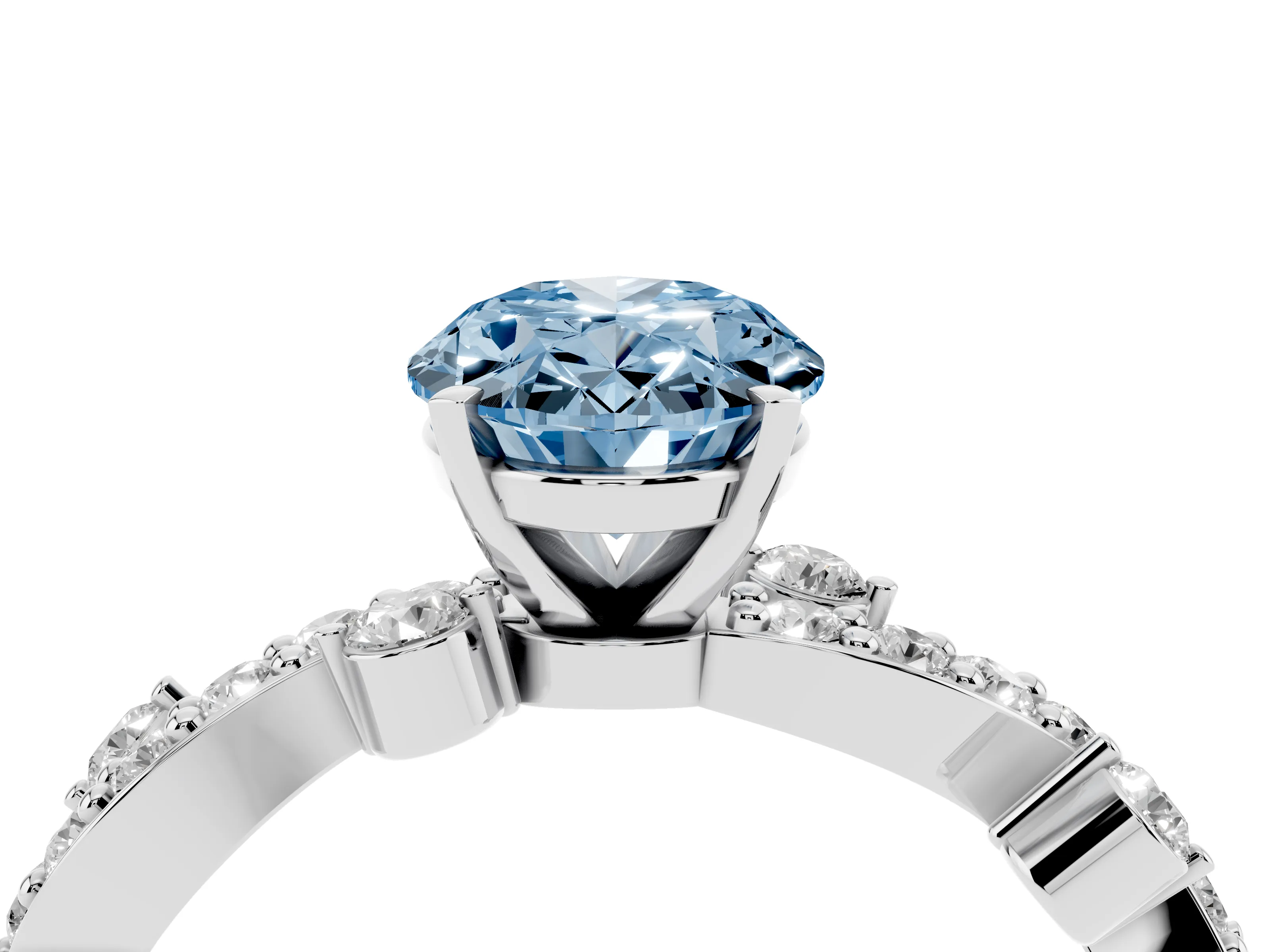 Fancy Blue Oval Cut Diamond Solitaire Twisted Band Set in Silver with Pavé Setting