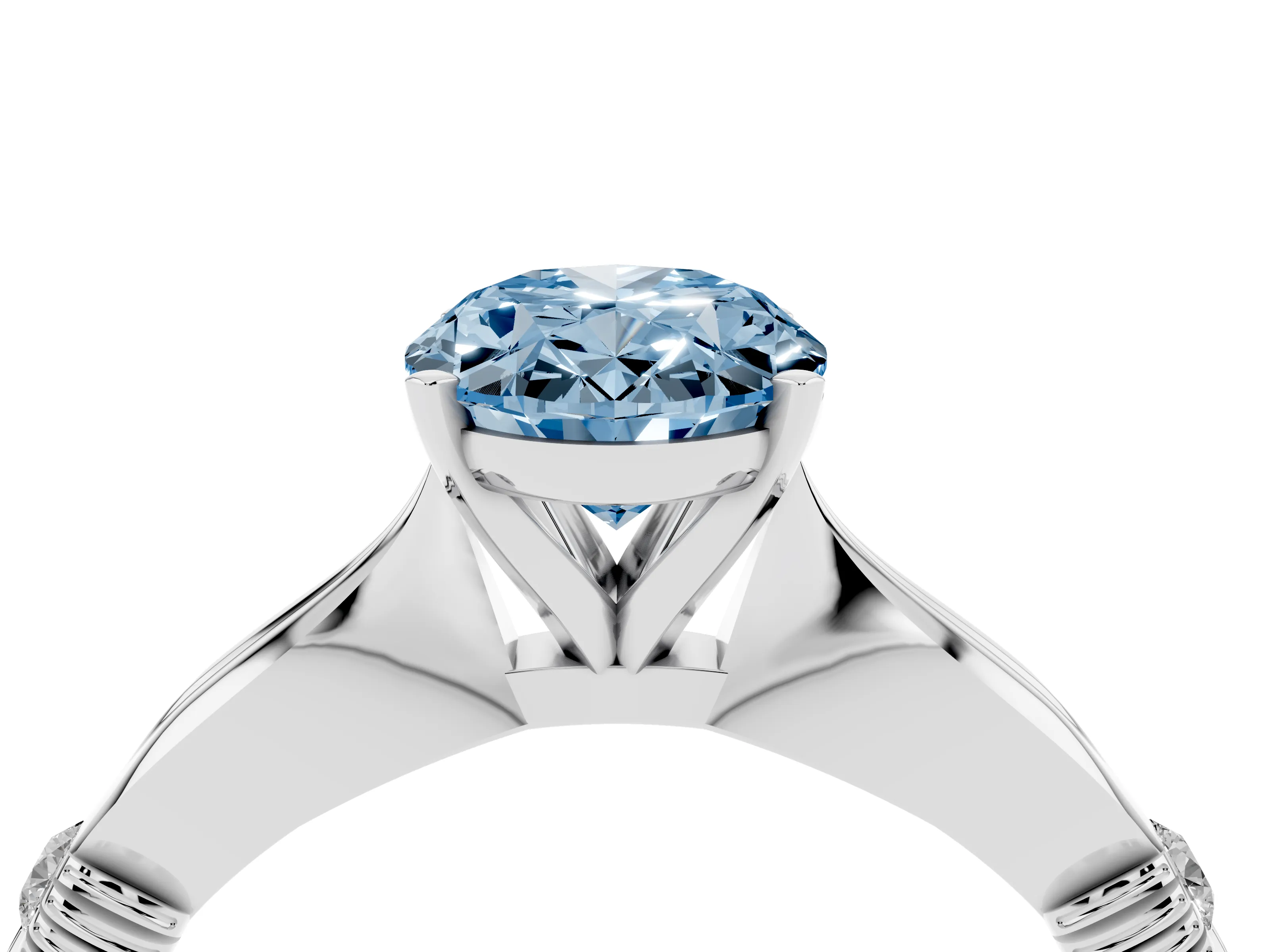Fancy Blue Oval Cut Diamond Solitaire Twisted Band Ring Set in Platinum with Accent Stones and Prong Setting