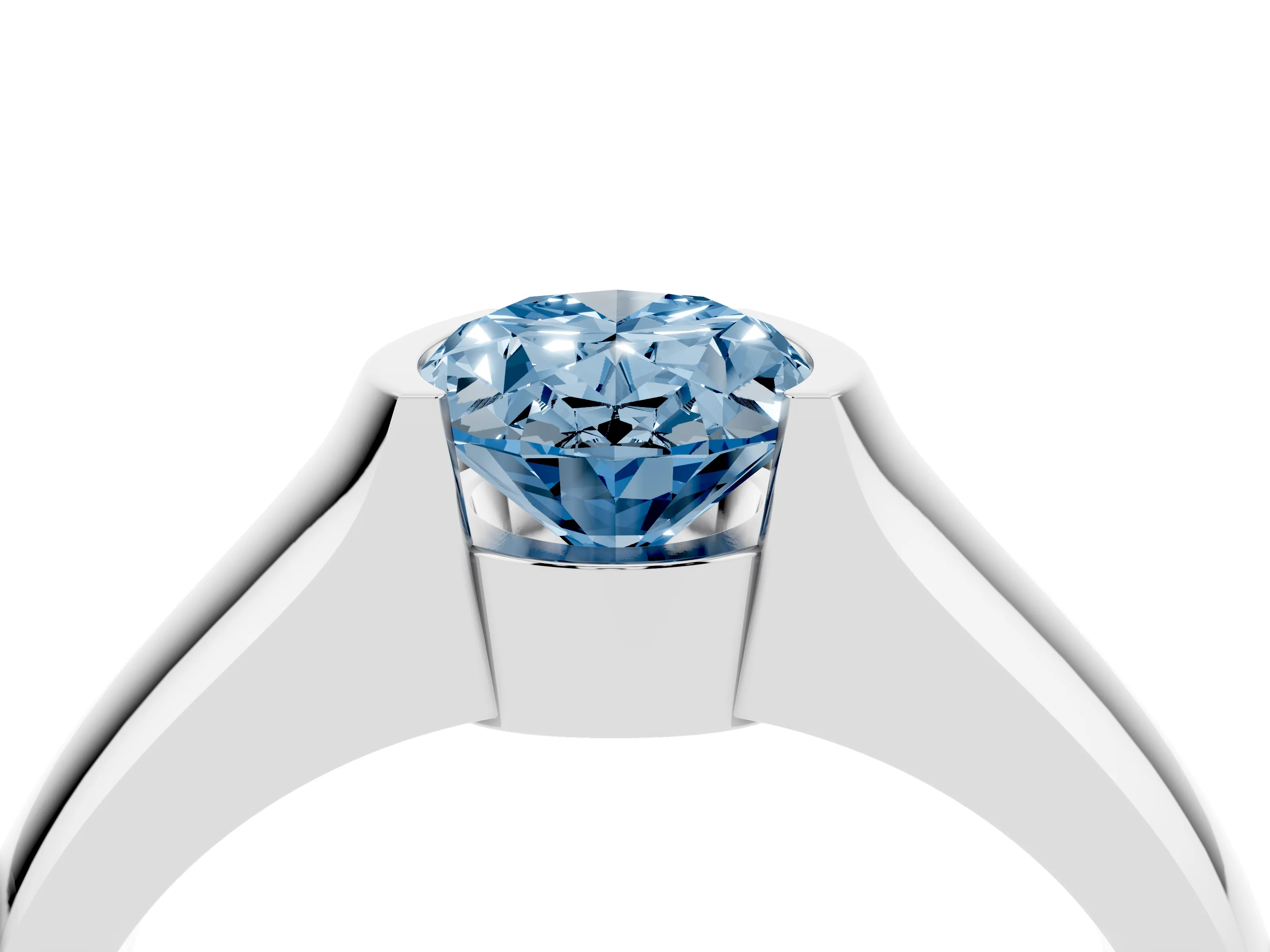 Fancy Blue Oval Cut Diamond Bezel Solitaire Ring Set in White gold with Wide Band
