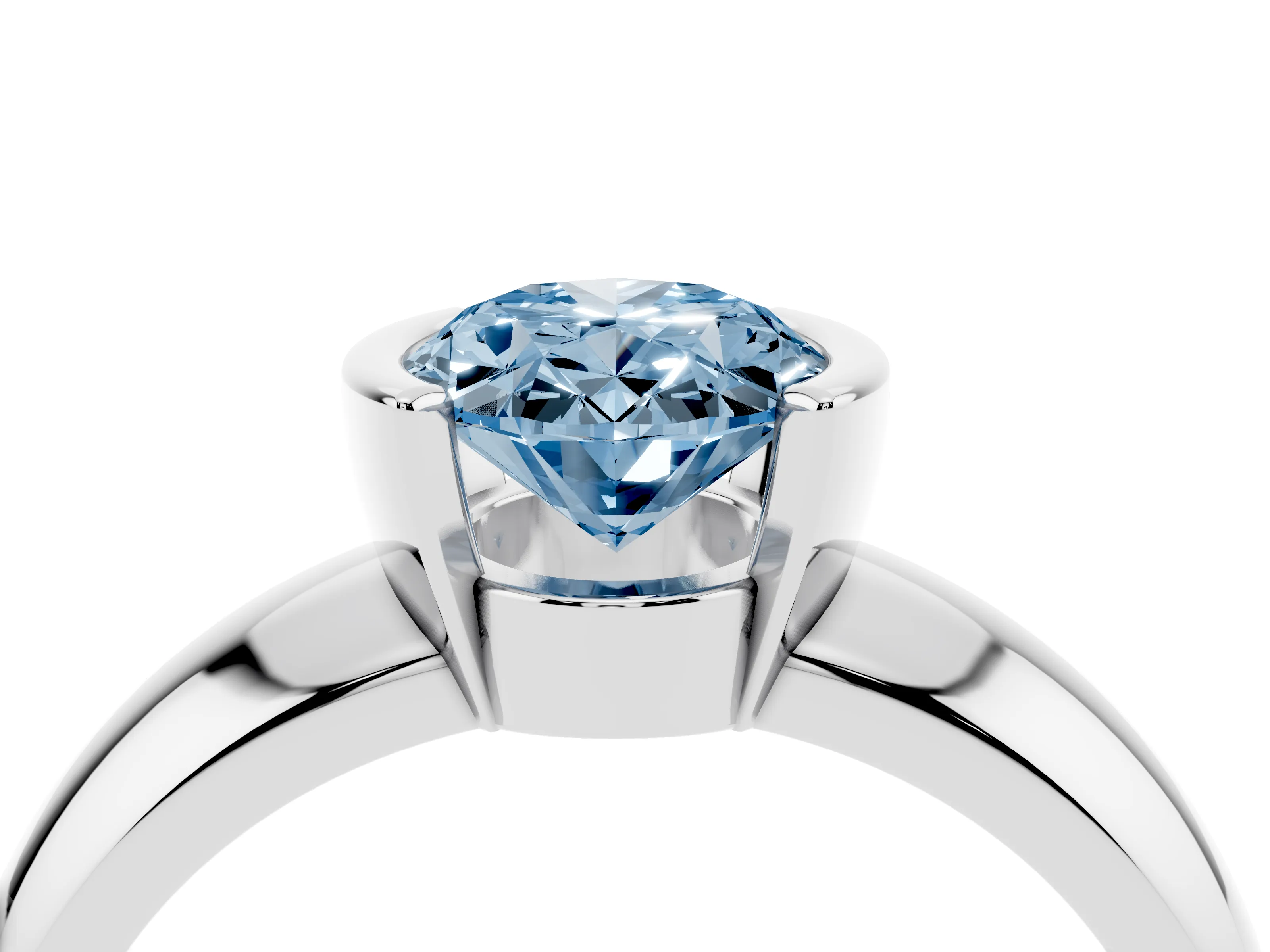 Fancy Blue Oval Cut Diamond Solitaire Tension Set Ring Set in Platinum with Wide Band