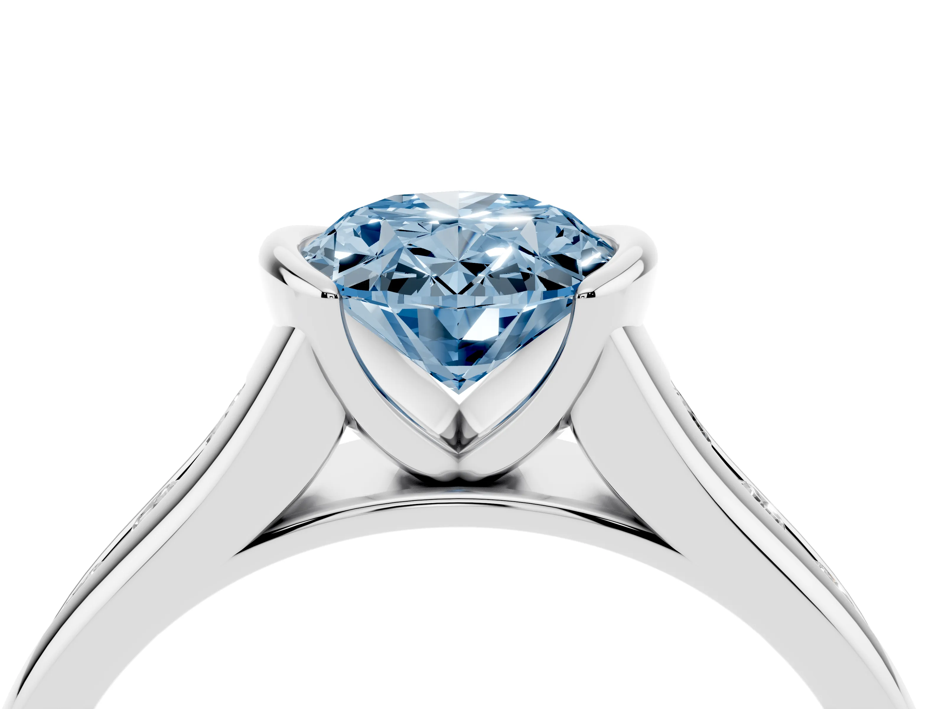Fancy Blue Oval Cut Diamond Bezel-Set Solitaire Ring Set in Platinum with Channel-Set Band