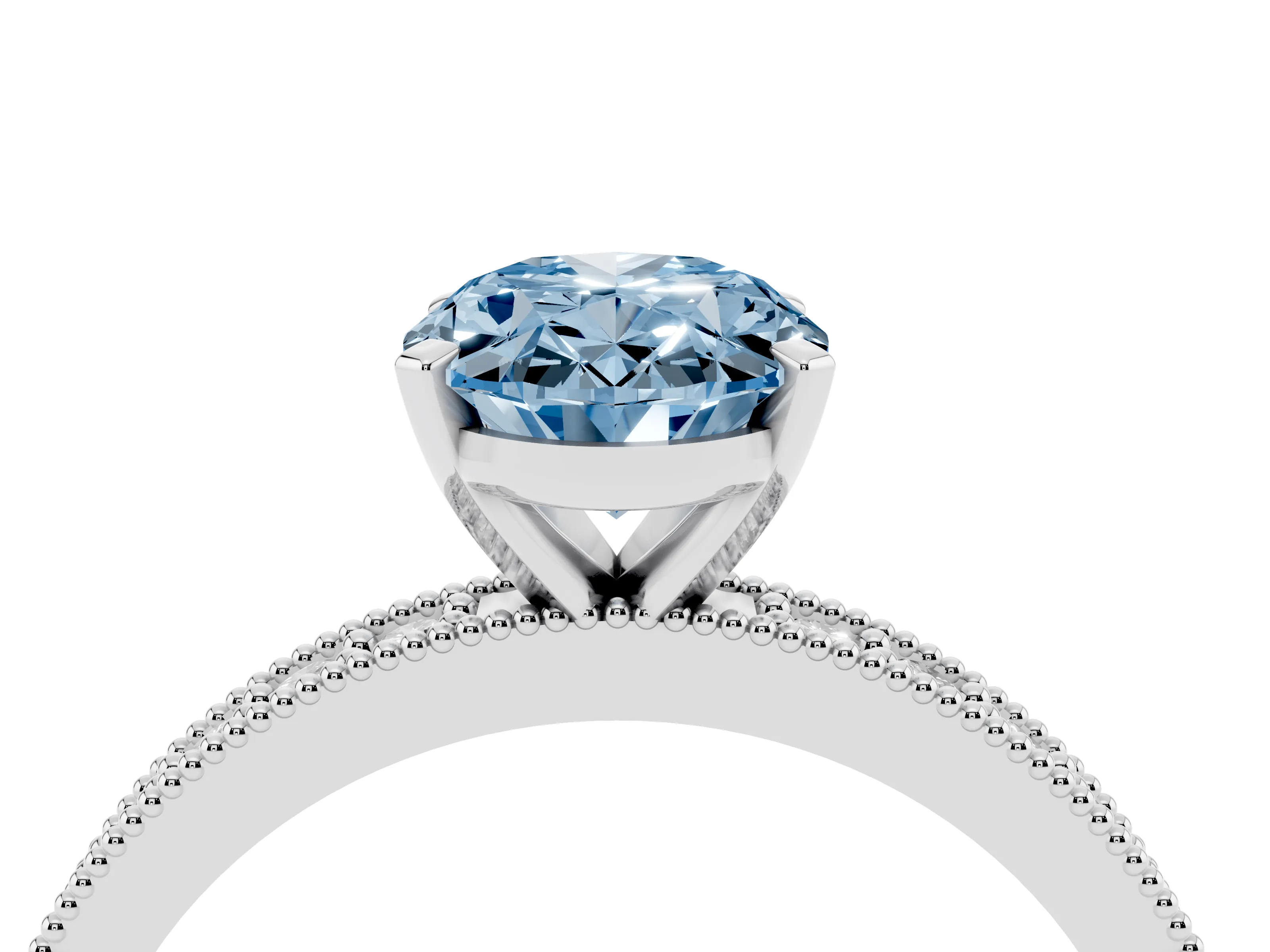 Fancy Blue Oval Cut Diamond Milgrain Pavé Engagement Ring Set in Silver with Prong Setting