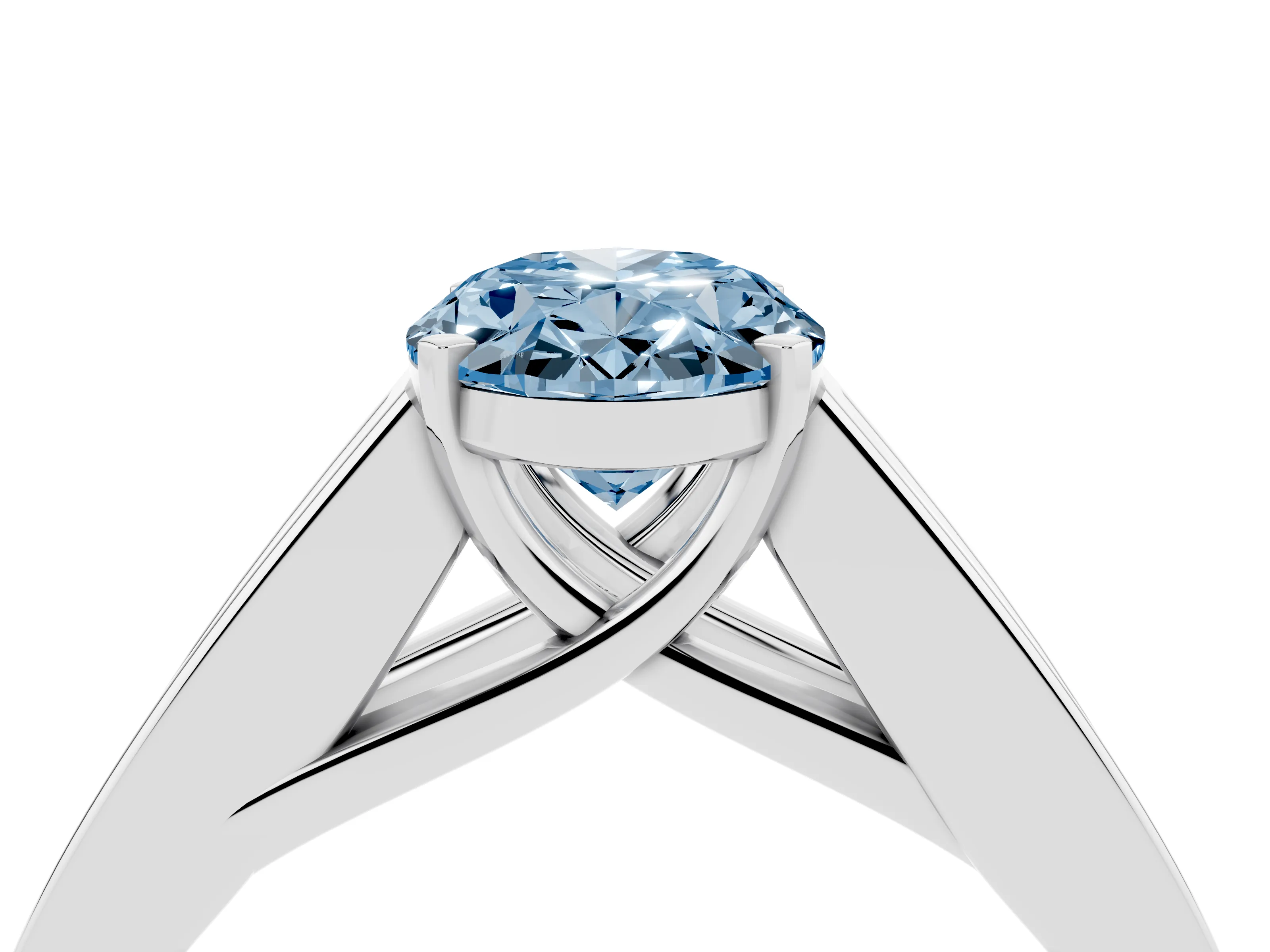 Fancy Blue Oval Cut Diamond Solitaire Ring Set in Platinum with Channel-Set Accent Stones and Prong Setting