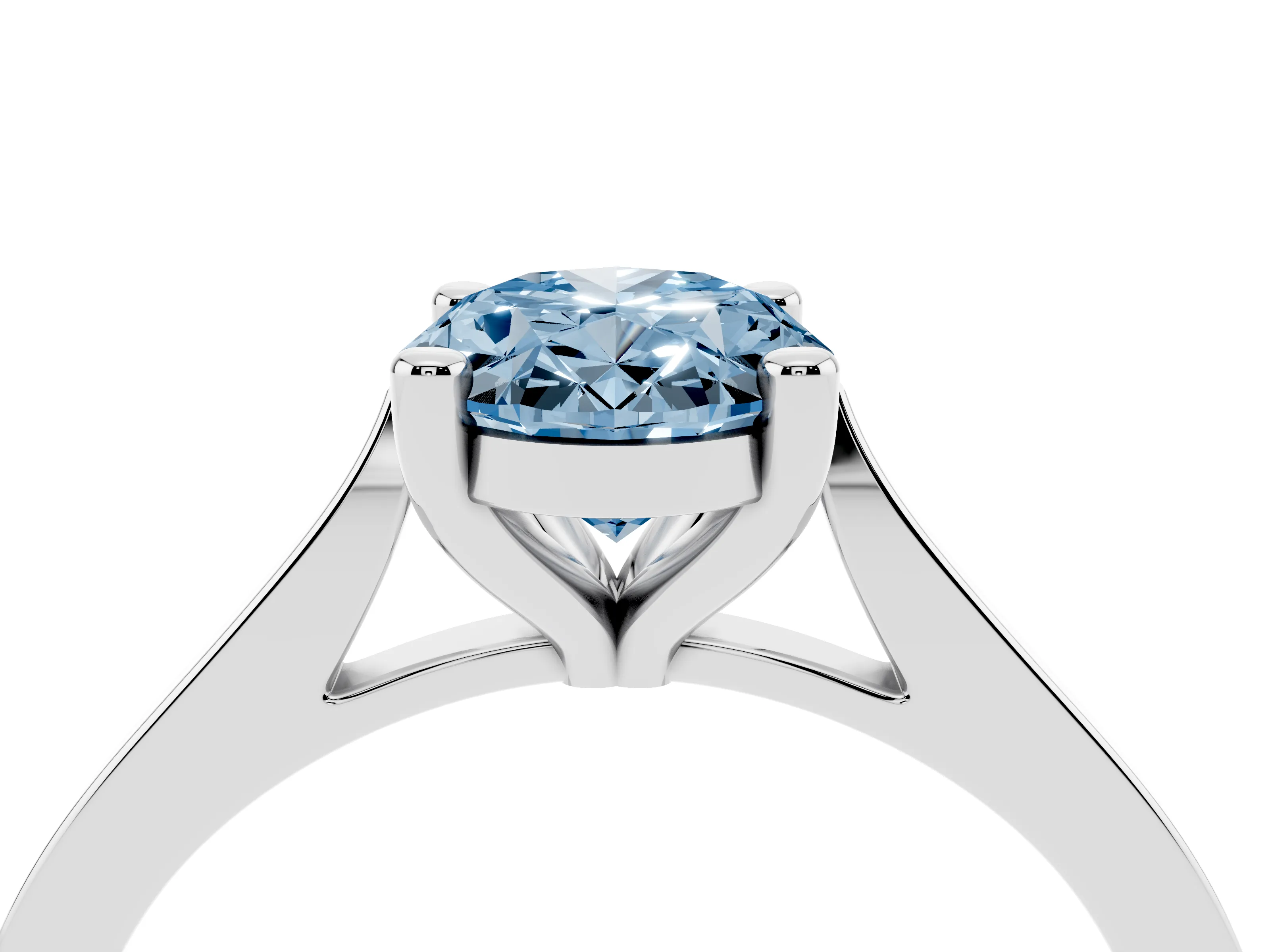 Fancy Blue Oval Cut Diamond Solitaire Ring Set in Silver with Prong Setting and Tapered Band