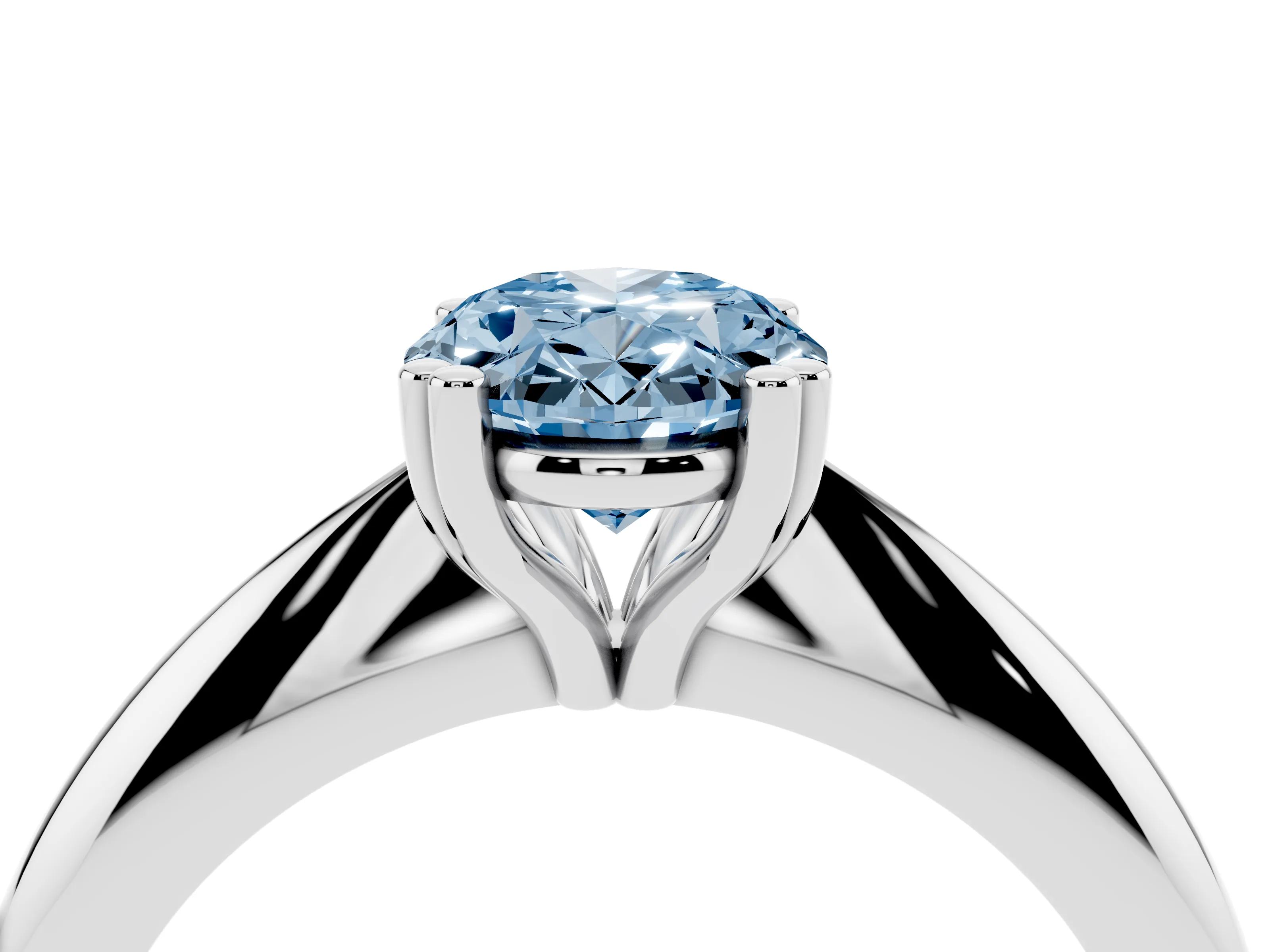 Fancy Blue Oval Cut Diamond Solitaire Engagement Ring Set in Silver with Tapered Band and Prong Setting